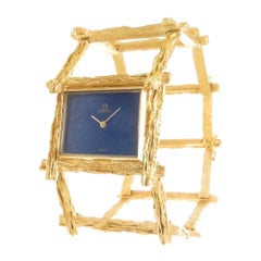 Roy King for Omega Large Yellow Gold and Lapis Dial Midcentury Wristwatch