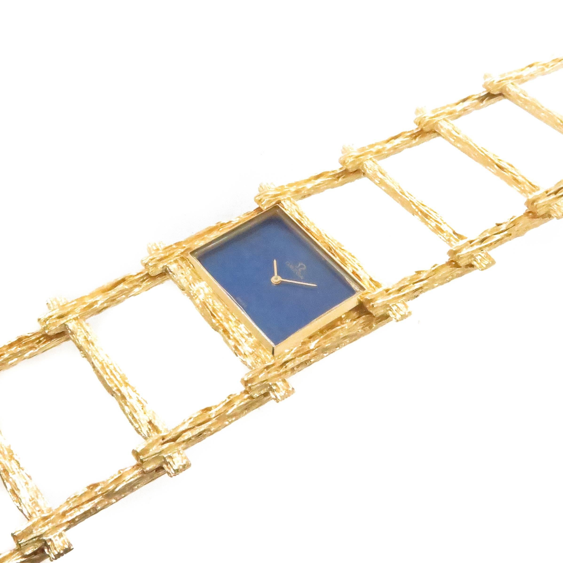 Roy King for Omega Große Armbanduhr mit Gelbgold und Lapis-Zifferblatt aus der Mitte des Jahrhunderts (Modernistisch) im Angebot