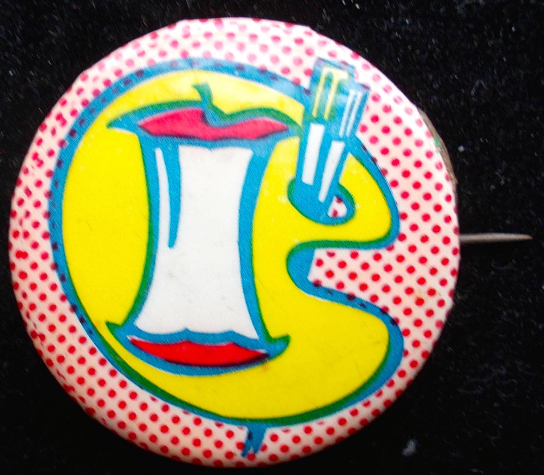 A rare pin by Lichtenstein issued during the Pop 60s. Produced as a fund raiser during the civil rights movement for C.O.R.E. The Congress for Racial Equality.  During the 1960's, shows and auctions were held by groups of contemporary artists in