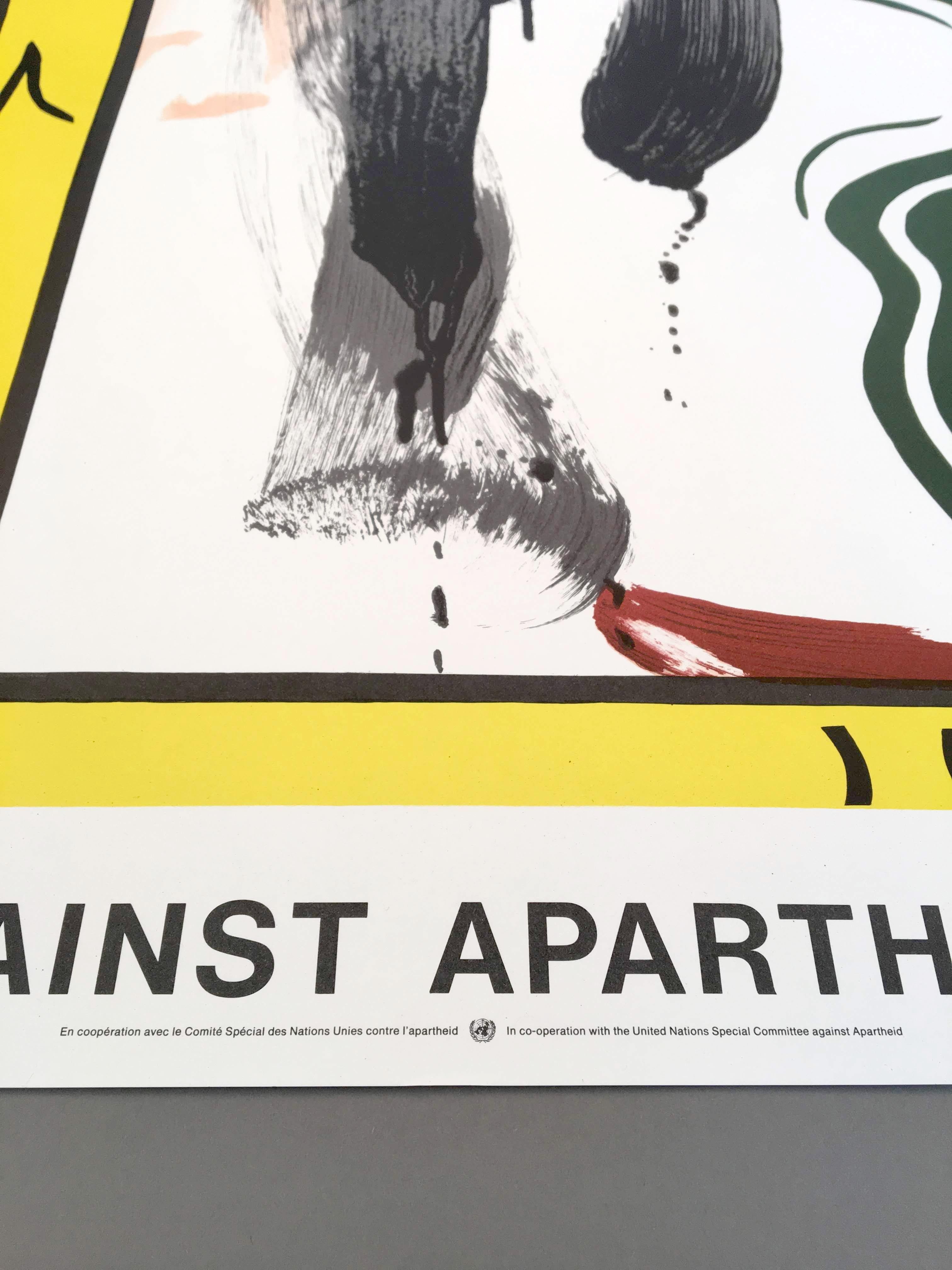 Roy Lichtenstein 'Against Apartheid' Rare Original 1983 Lithograph Poster Print In Excellent Condition For Sale In Frederiksberg, Copenhagen