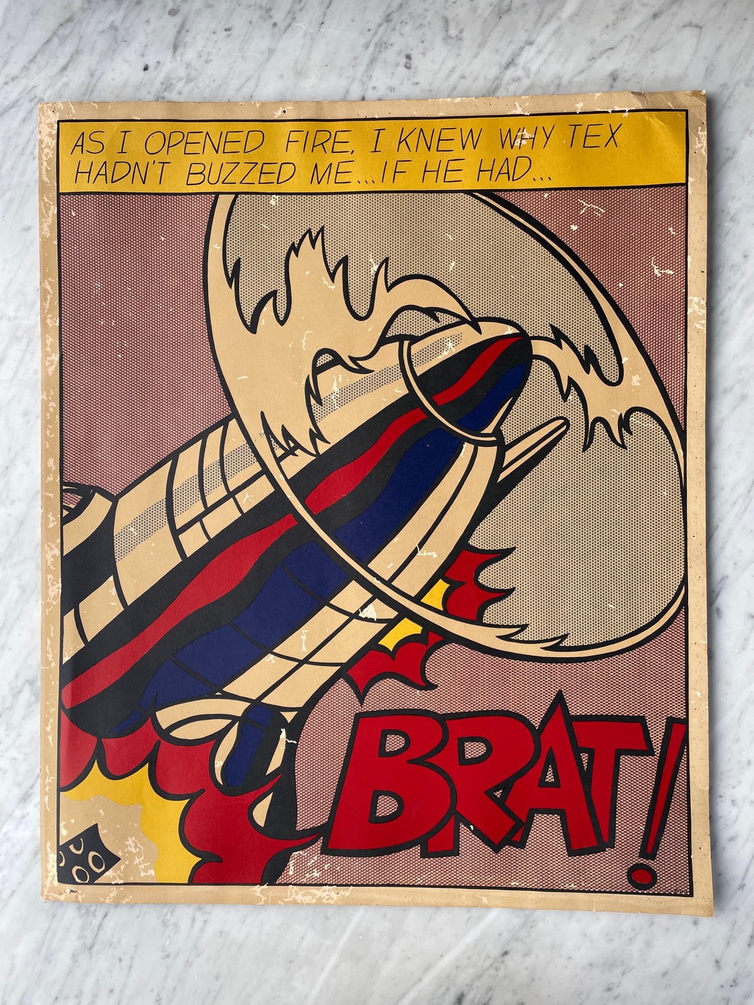 Includes the complete three poster set. All vintage originals. Barn find!

NETH, c.1966. Roy Lichtenstein (1923-1997) : as i opened fire (Triptych). Offset Lithographs in colors on three sheets of wove paper. Edition: 3000 plus proofs in each print