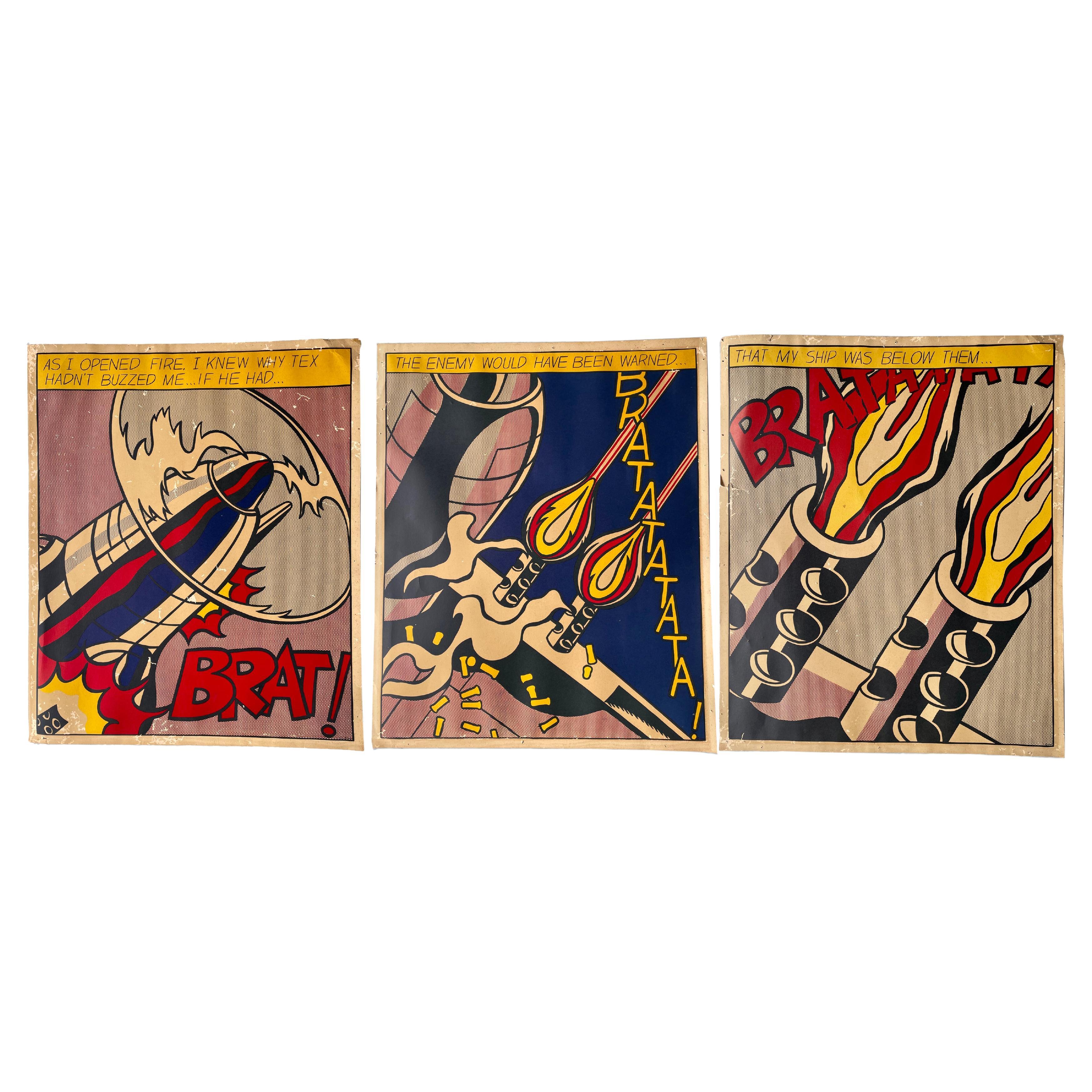 Original 1st Ed. Roy Lichtenstein 'As I opened fire.' Triptych Stedelijk Lithos For Sale