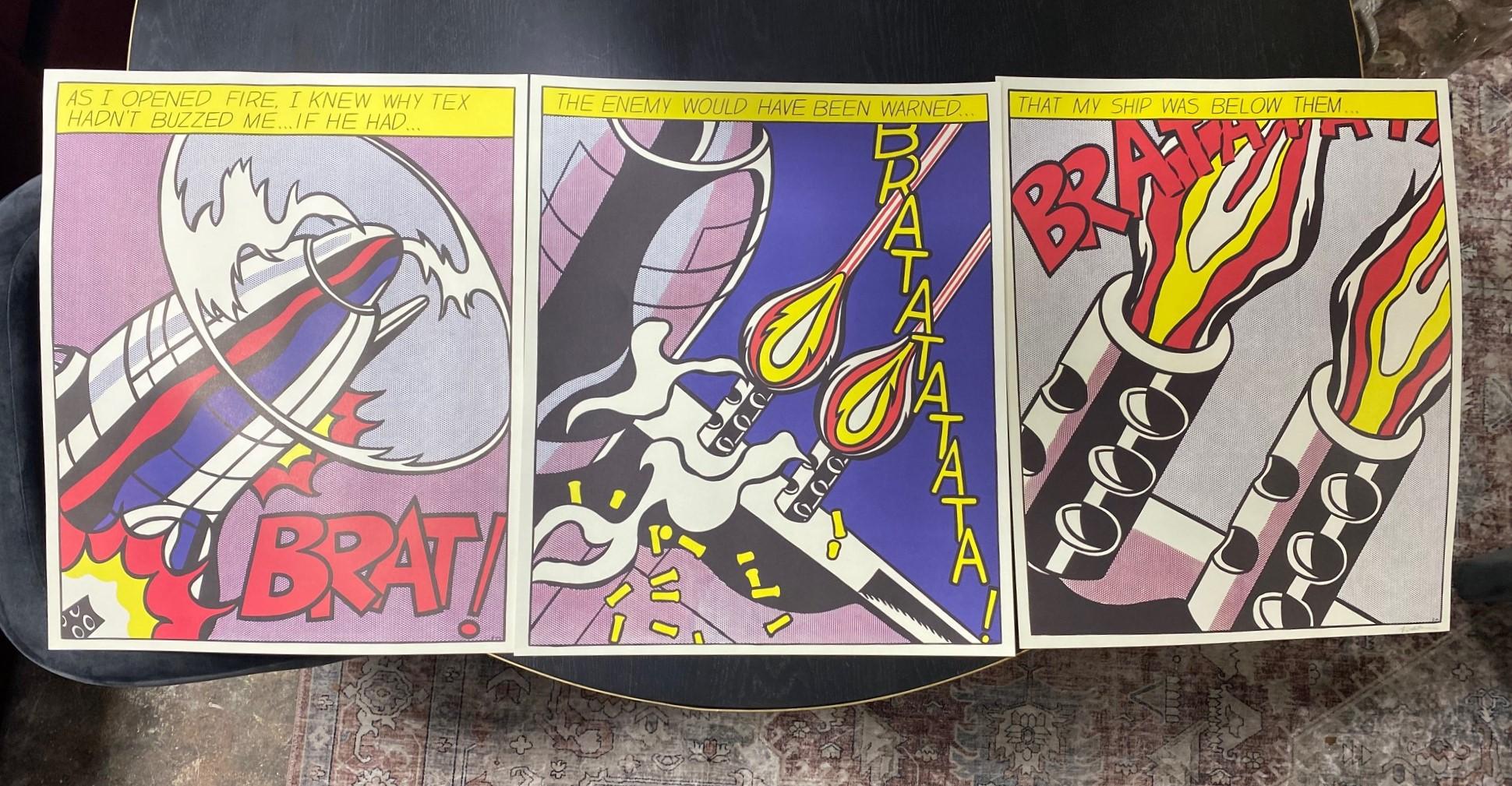 An iconic triptych set of prints by Pop Art master artist Roy Lichtenstein titled 