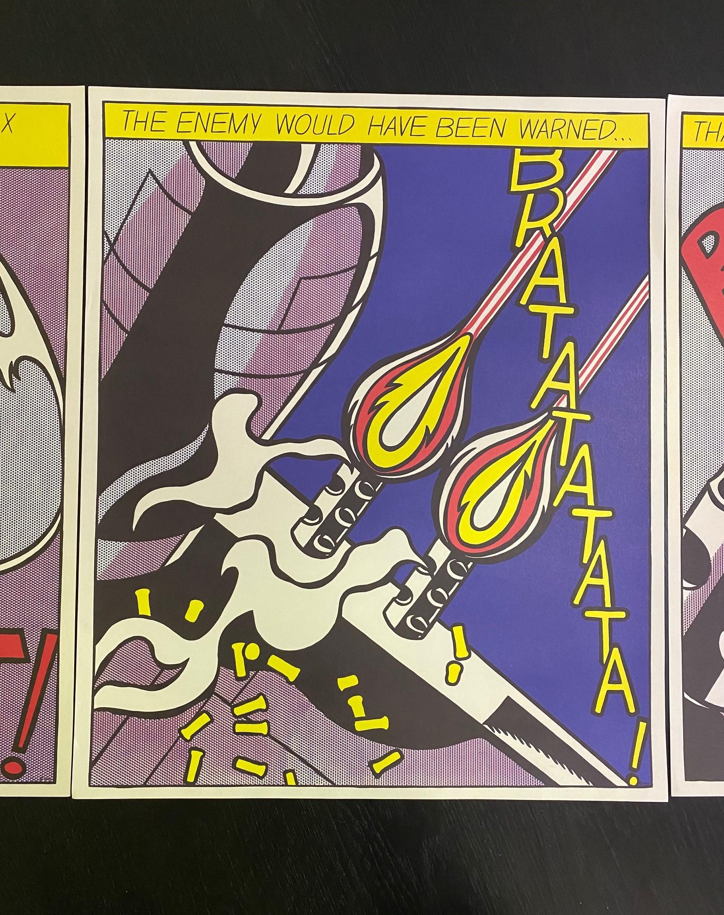 American Roy Lichtenstein Hand Signed Triptych Print 