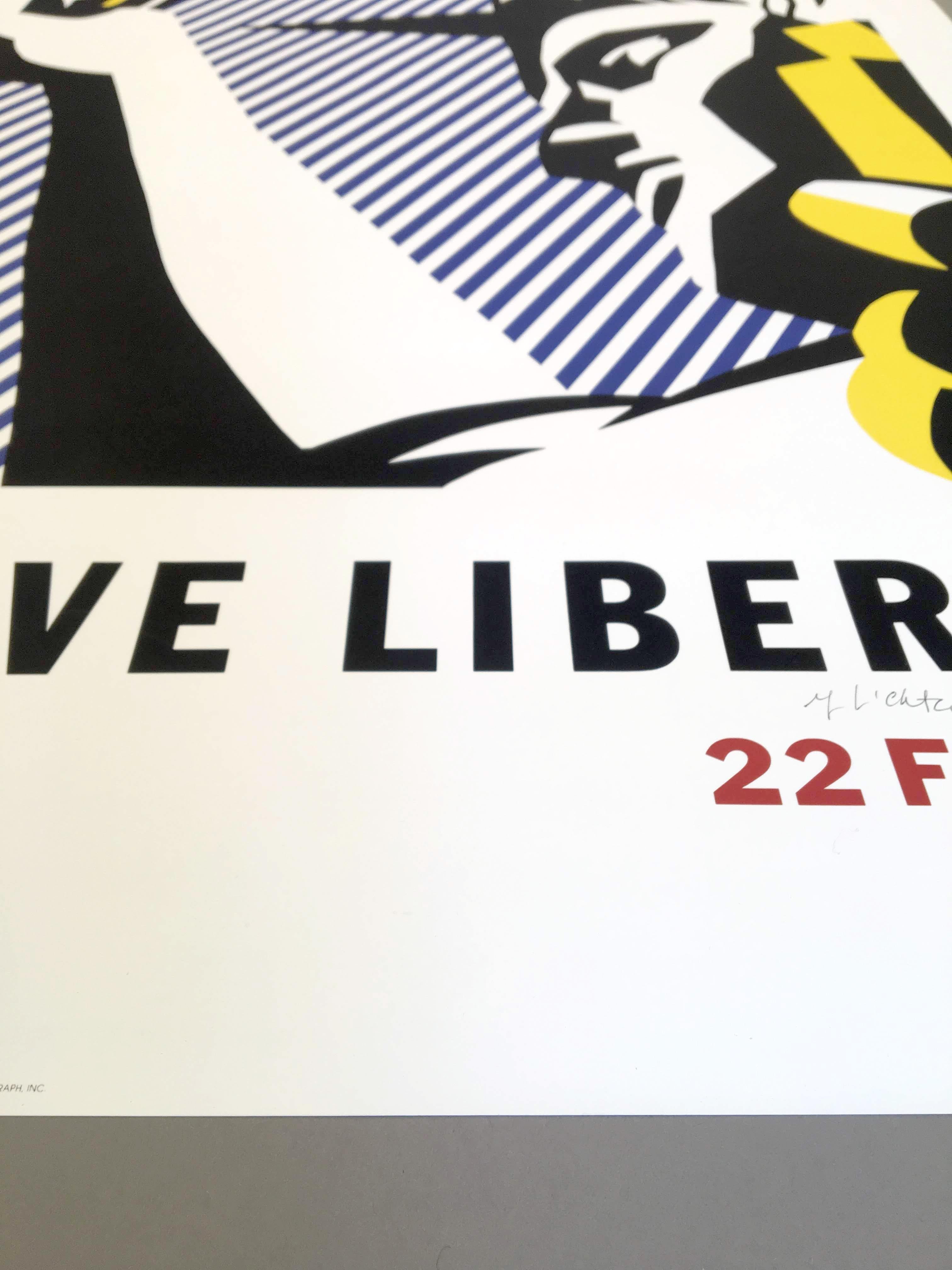 Roy Lichtenstein 'I Love Liberty' Original Hand Signed 1982 Poster Print In Excellent Condition In Frederiksberg, Copenhagen