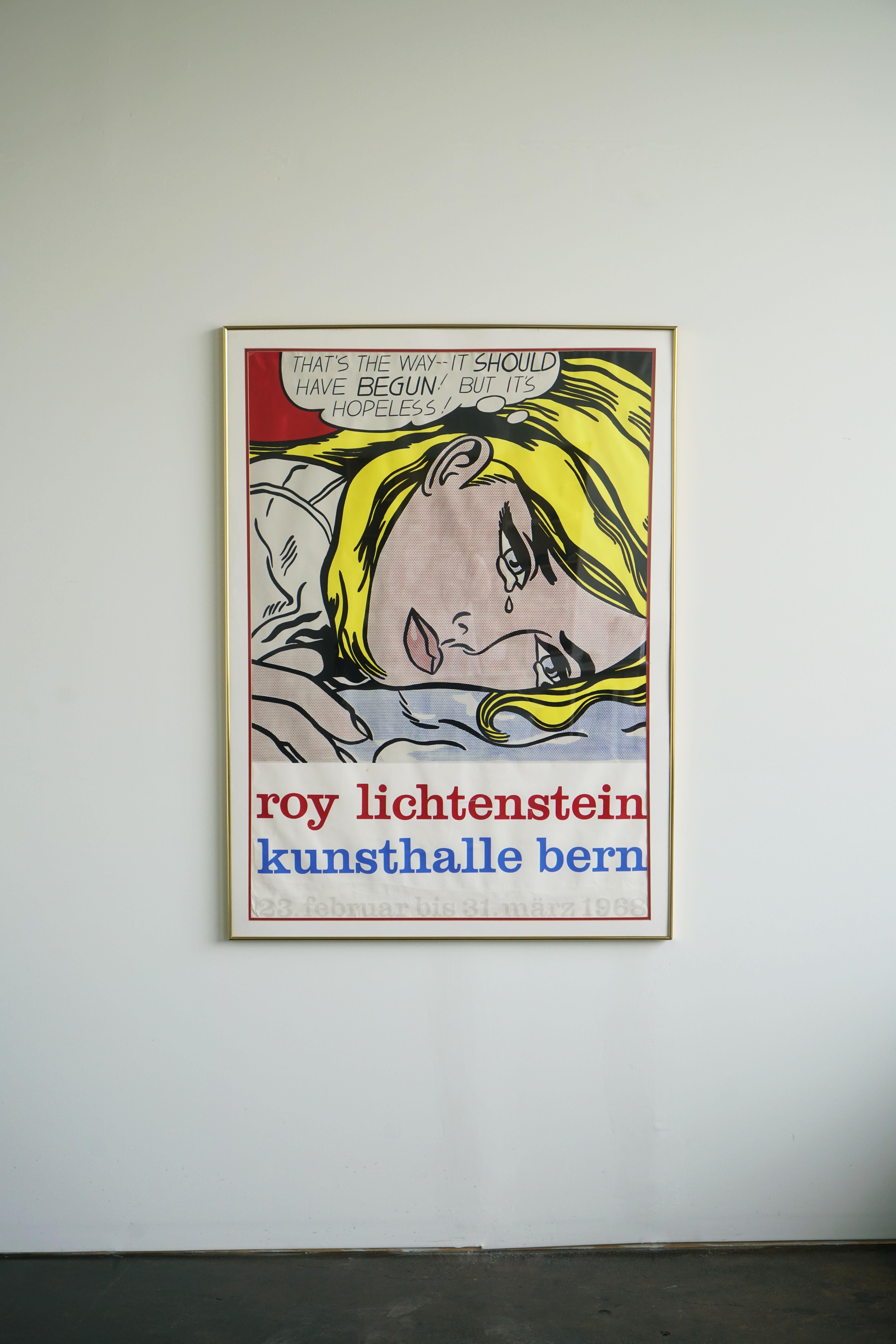 Affiche de l'exposition Kunsthalle Bern de Roy Lichtenstein, 1968, avec cadre doré Bon état à Chicago, IL