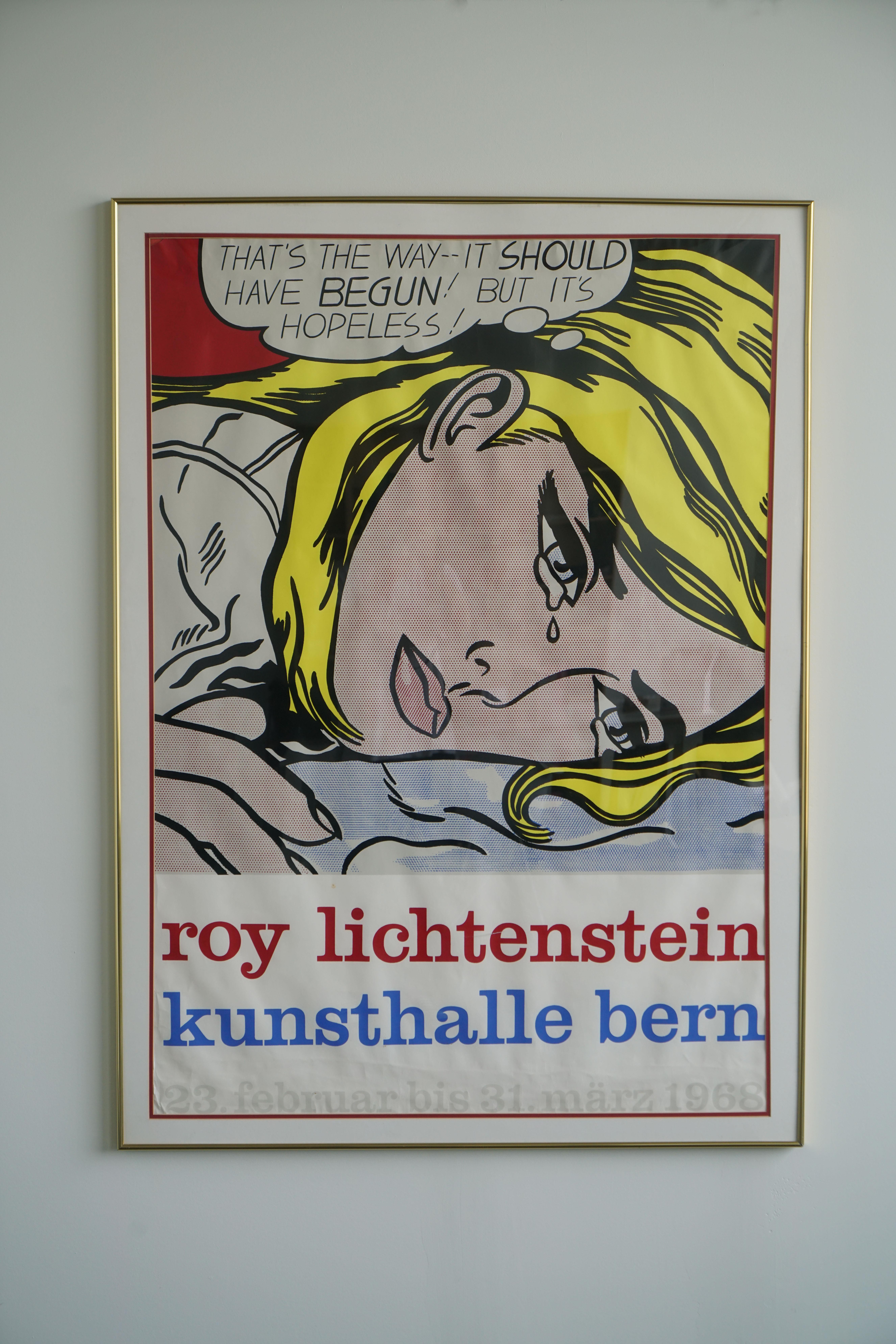 Milieu du XXe siècle Affiche de l'exposition Kunsthalle Bern de Roy Lichtenstein, 1968, avec cadre doré