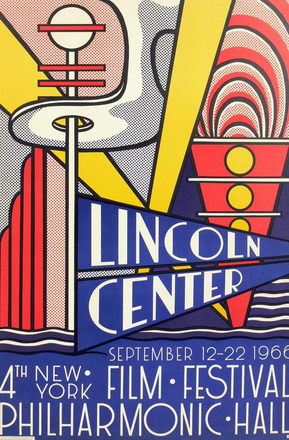 Lincoln center film festival color lithograph, by Roy Lichtenstein, circa 1966. It measures an impressive 48