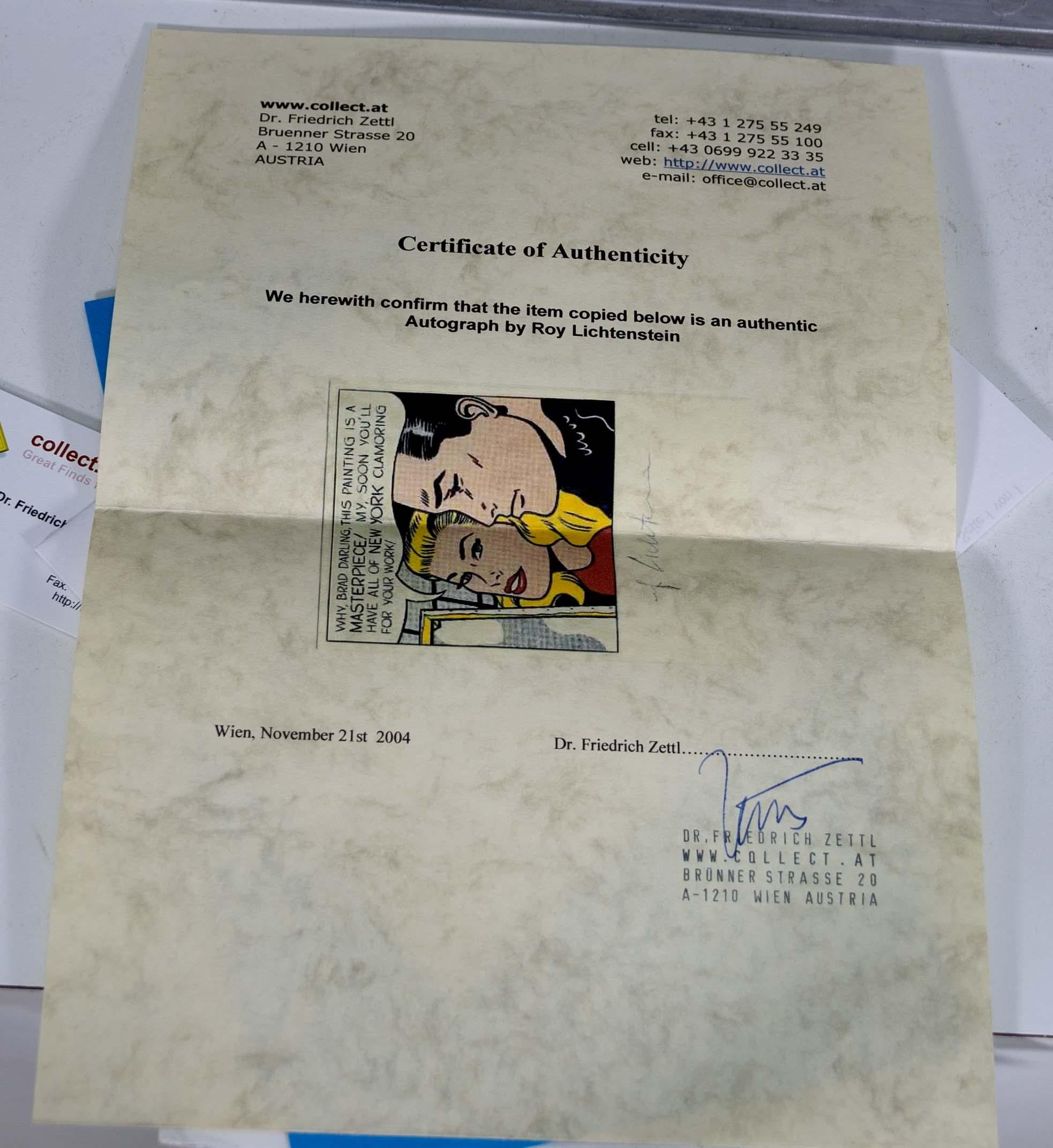 Roy Lichtenstein Masterpiece 1962 Signed Modern Vintage Exhibition Postcard For Sale 1