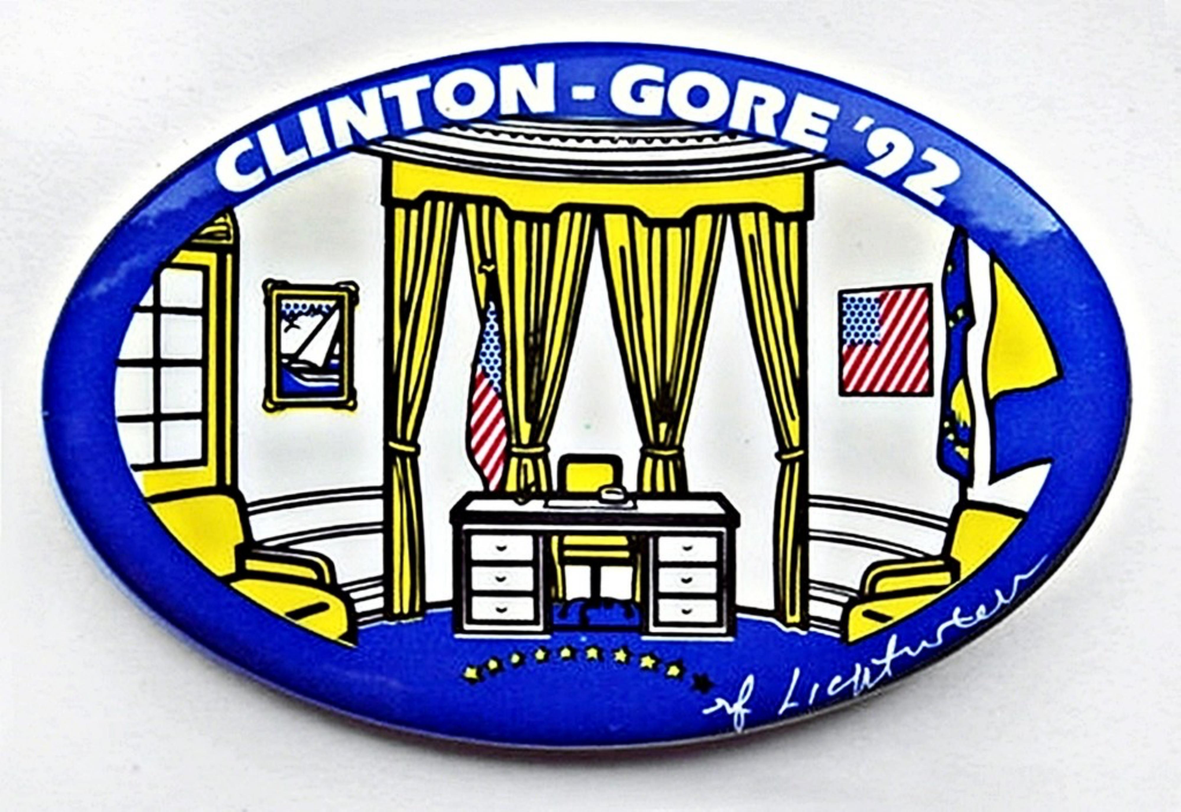 Der politische Knopf des Oval Office in limitierter Auflage für Clinton-Gore – Mixed Media Art von Roy Lichtenstein