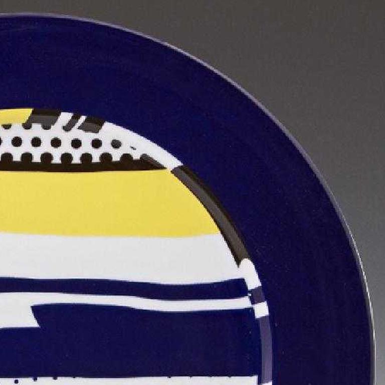 This Lichtenstein plate, commissioned by Rosenthal/Germany, is hand-colored porcelain, stamp signed and inscribed  “Kunstlerplatzteller