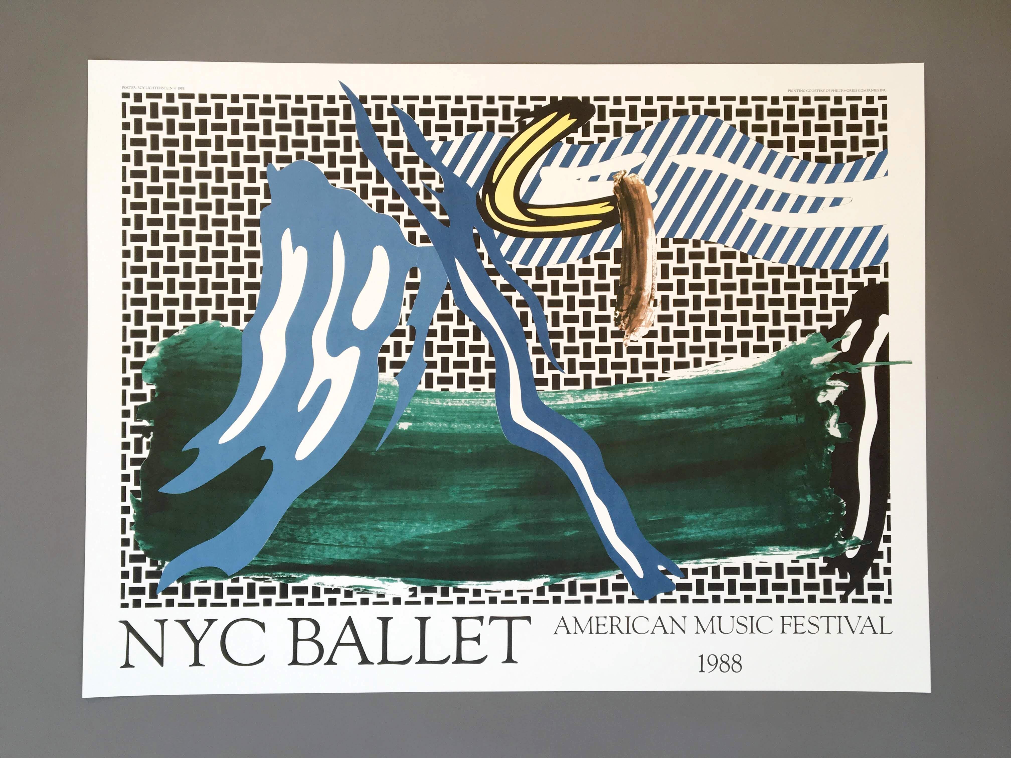 Roy Lichtenstein (United States, 1923-1997)
'NYC Ballet', 1988
 
Lichtenstein created this design for the New York City Ballet's American Music Festival in 1988. This is one of the images selected along with images from eleven other artists