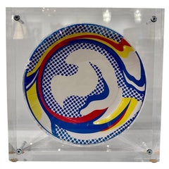 Plaque en papier d'origine enchâssée dans un lourd bloc de lucite personnalisé de Roy Lichtenstein
