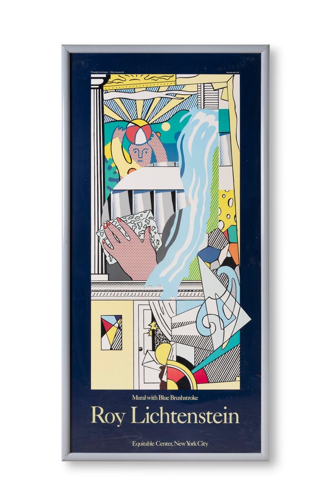 Photo ancienne de  Maquette "Mural with Blue Brushstroke" de Roy Lichtensteign.  Il s
agit d
une grande photo de 1984 mesurant plus de 1,5 m x 1,5 m.  En 1984, Roy Lichtenstein a été chargé de créer une grande œuvre publique dans l
Equitable Tower