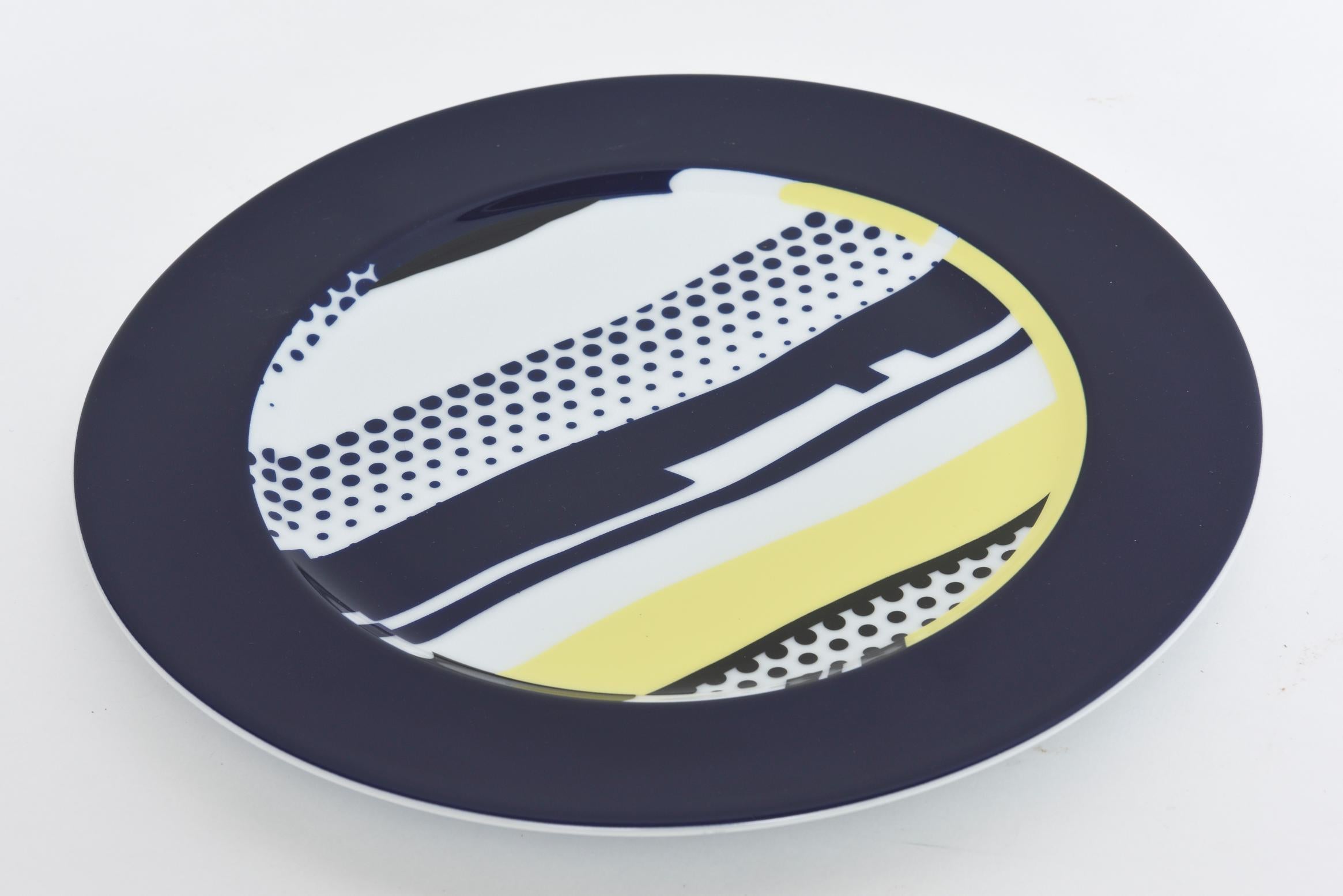 Roy Lichtenstein (1923-1997) designed plate on Rosenthal China. This collector's plate is #1611 from a limited edition of 3000 and hand colored. It is stamp signed on the reverse by the artist and marked Kunstlerplatzteller, Rosenthal, Germany. The