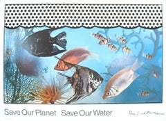 1968 After Roy Lichtenstein 'Save Our Planet - Save Our Water' Pop Art Blue USA 