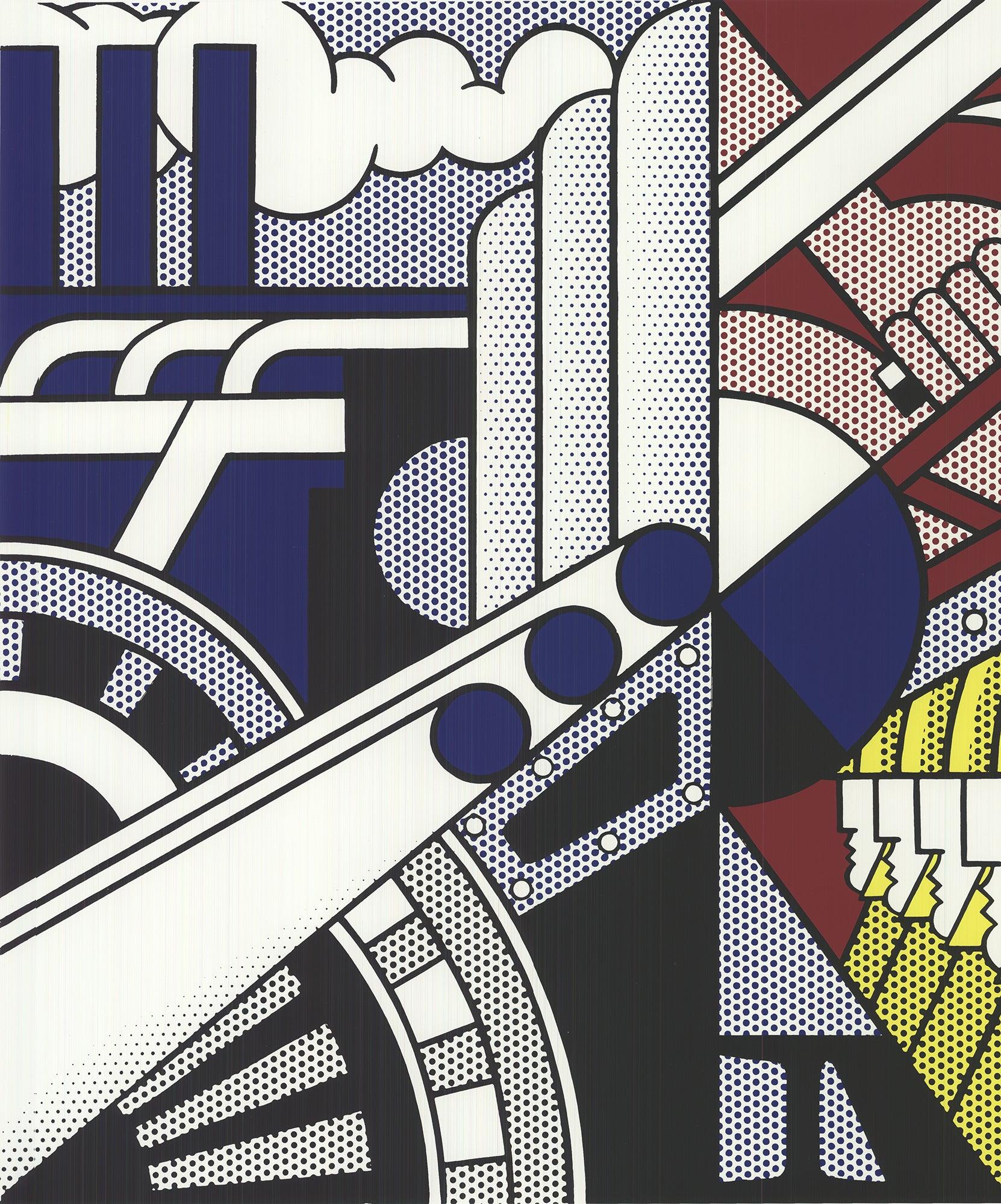 This reproduction serigraph of Study for Preparedness by Roy Lichtenstein captures the artist's signature comic book-inspired style and bold imagery. Originally painted in 1968, the work reflects Lichtenstein's commentary on American militarism and