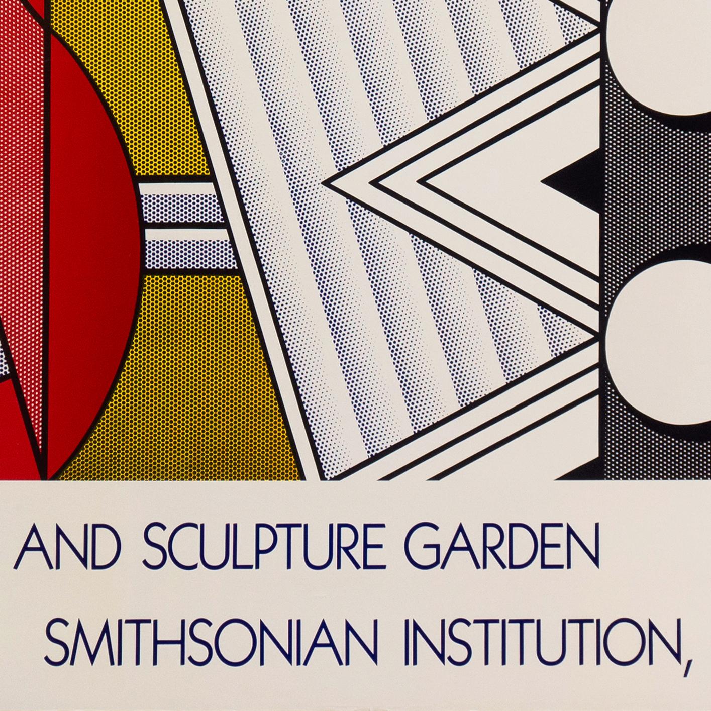 Vintage, 1987, Smithsonian exhibition poster for the Hirshhorn Museum; signed, lower right, in pencil, 'R. Lichtenstein' for Roy Lichtenstein (American, 1923-1997) and accompanied by certificate of authenticity.

Printed legend, lower left, 'Roy