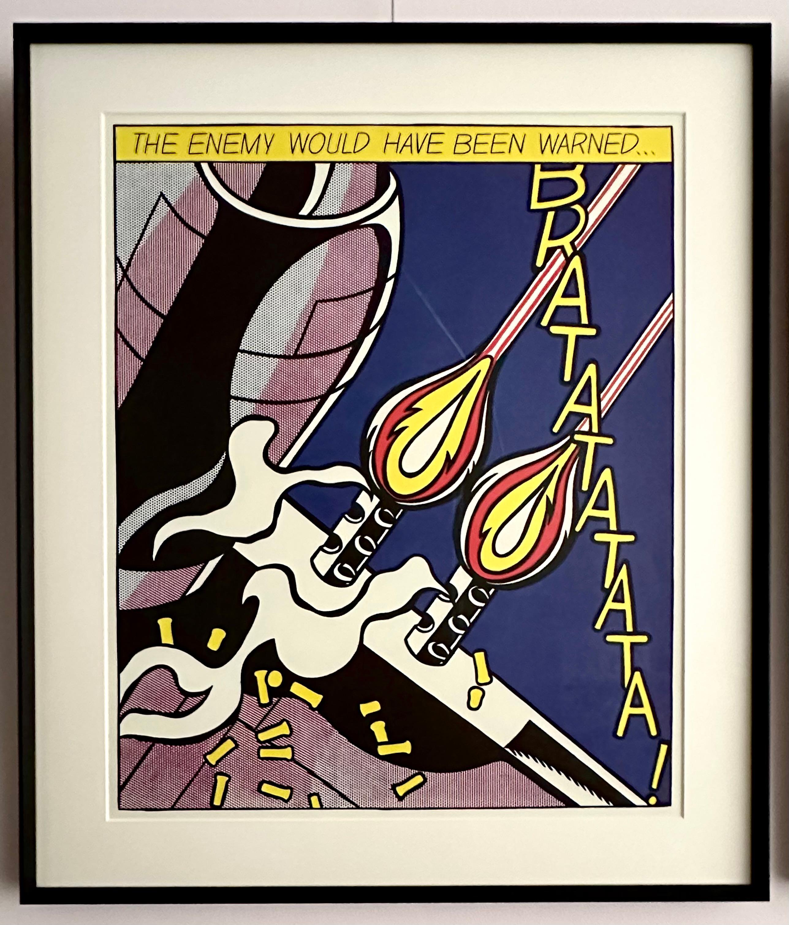 Roy Lichtenstein- Als ich das Feuer eröffnete
Offsetlithographien (3) in Farben.
Jeweils mit Copyright-Vermerk des Verlags im Druckstock sowie mit typografischem Druck- und Copyright-Vermerk auf der Rückseite.
Eine der wenigen handsignierten Serien