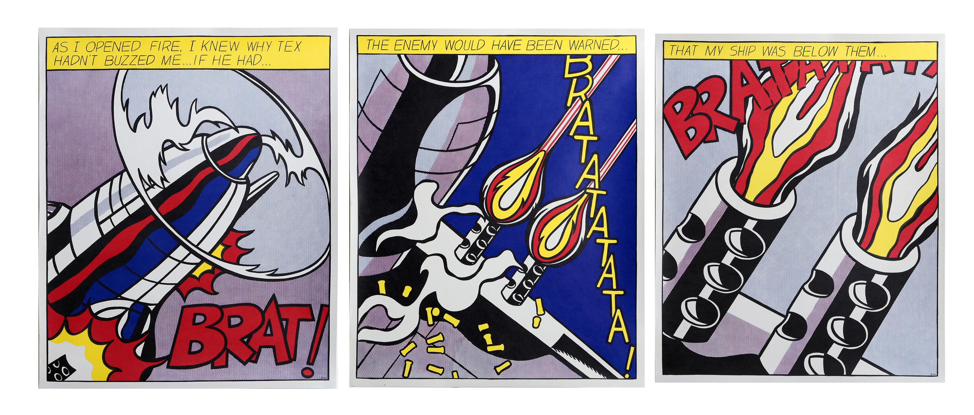 Mientras abría fuego, Pop Art Tres carteles litografía offset de Roy Lichtenstein