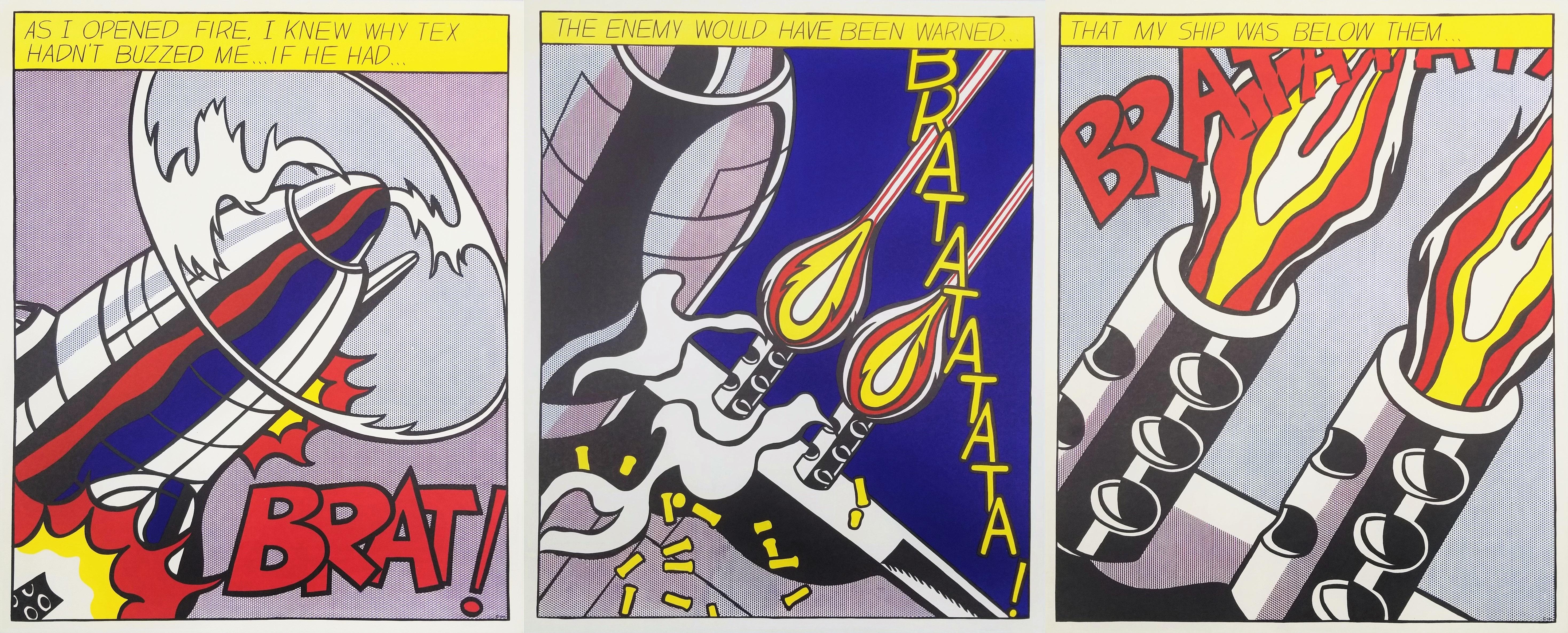 Artistics : (d'après) Roy Lichtenstein (Américain, 1923-1997)
Titre : "L'affiche "As I Opened Fire" (Triptyque) (Première édition)"
*Issued unsigned
Année : 1966 (première édition)
Supports : L'ensemble complet (triptyque) de trois lithographies