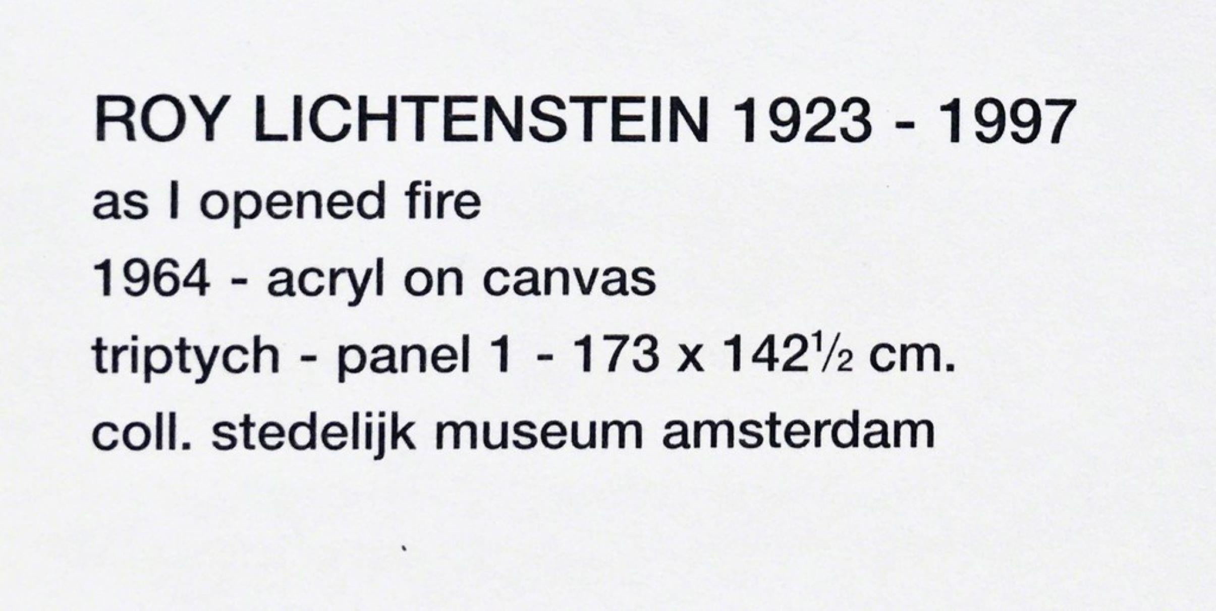 Roy Lichtenstein
As I Opened Fire Triptyque (Corlett App.5), 1966
Ensemble de trois (3) lithographies offset en couleurs sur papier vélin. Le musée a apposé son cachet au verso. Non encadré
Cachet du musée au verso, non signé
25 1/10 × 20 7/10