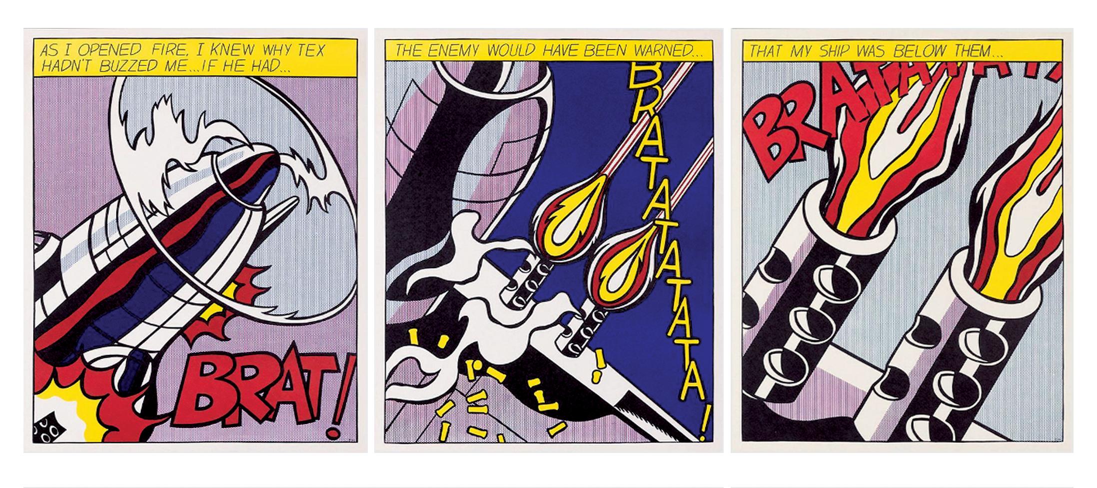 Roy Lichtenstein Figurative Print - 'As I Opened Fire' (Triptych) — First Edition, 1960s Pop Art Icon