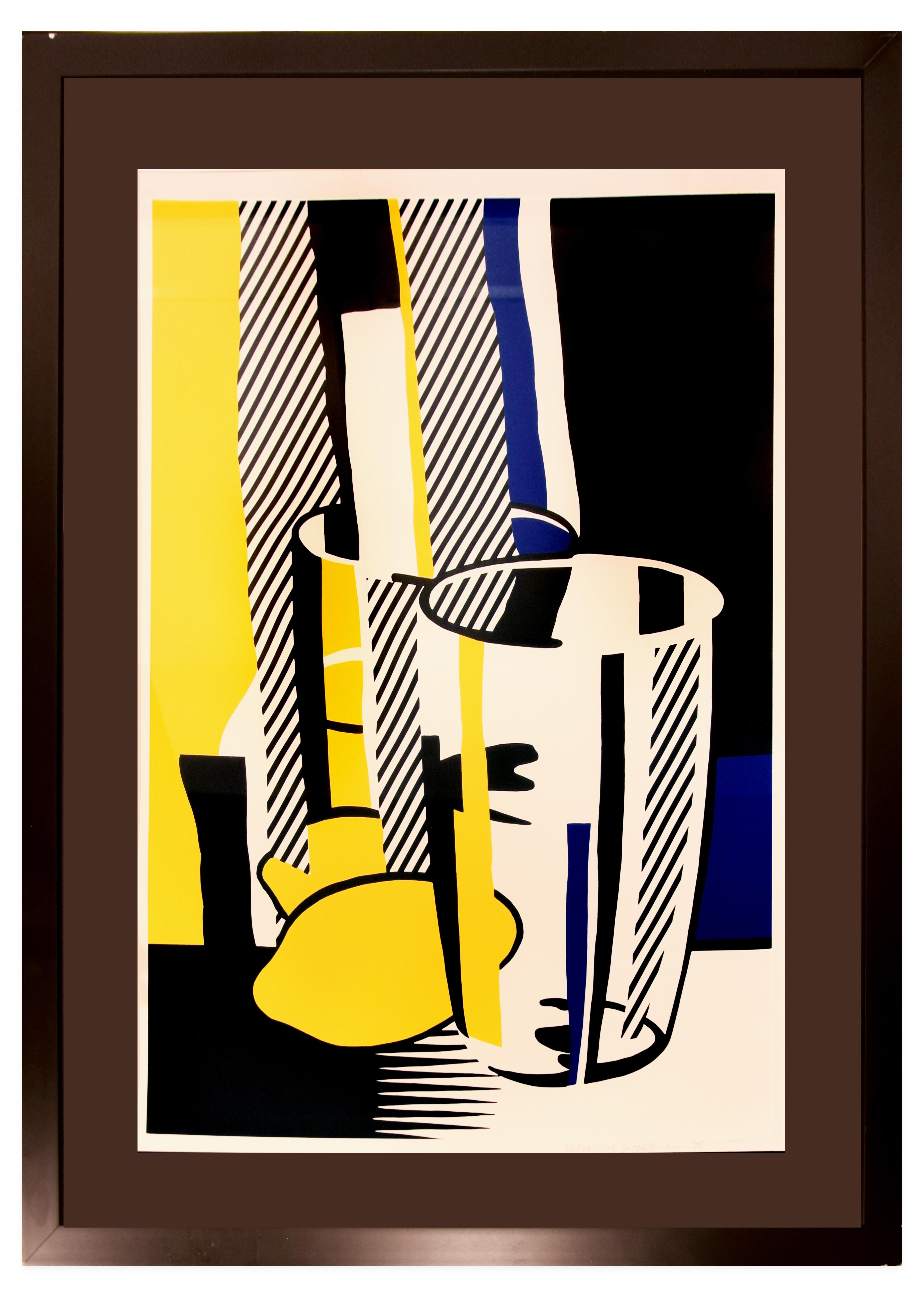 Before The Mirror is a very colorful artwork realized by Roy Lichtenstein in 1975.

Mixed colored lithograph on paper - framed.

This beautiful print is from the portfolio Mirrors of the Mind of ten prints and one multiple, on BFK Rives paper,