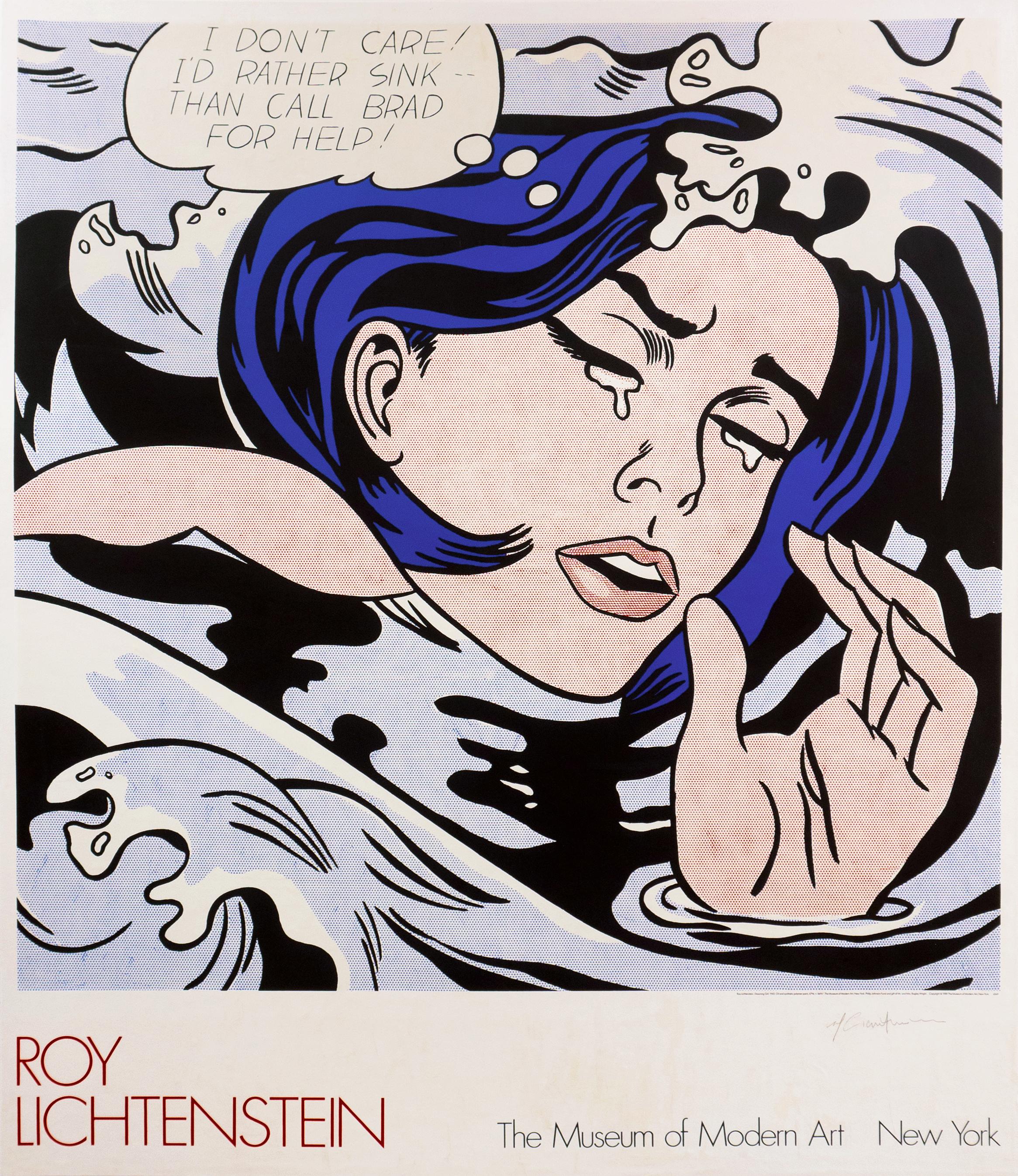Roy Lichtenstein Figurative Print - 'Drowning Girl', Large, Artist Signed, NYMoMA Pop Art Exhibition Poster