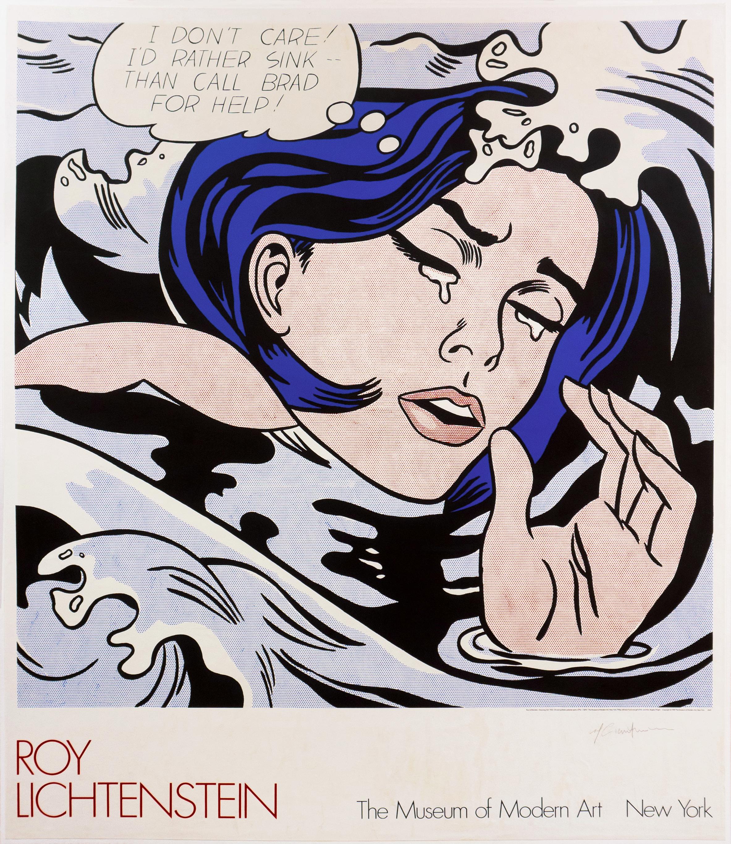 'Drowning Girl', Large, Artist Signed, NYMoMA Pop Art Exhibition Poster For Sale 5