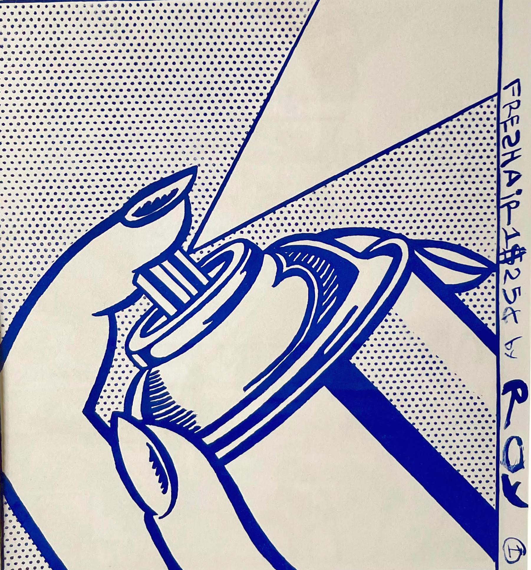 Roy Lichtenstein
Girl With Spray Can (Deluxe hand signed edition of the 1 Cent Life Portfolio, from the estate of artist Robert Indiana), 1964
Limited Edition of 100 (#85/100) 
Lithograph splayed across two sheets on hand made white paper paper