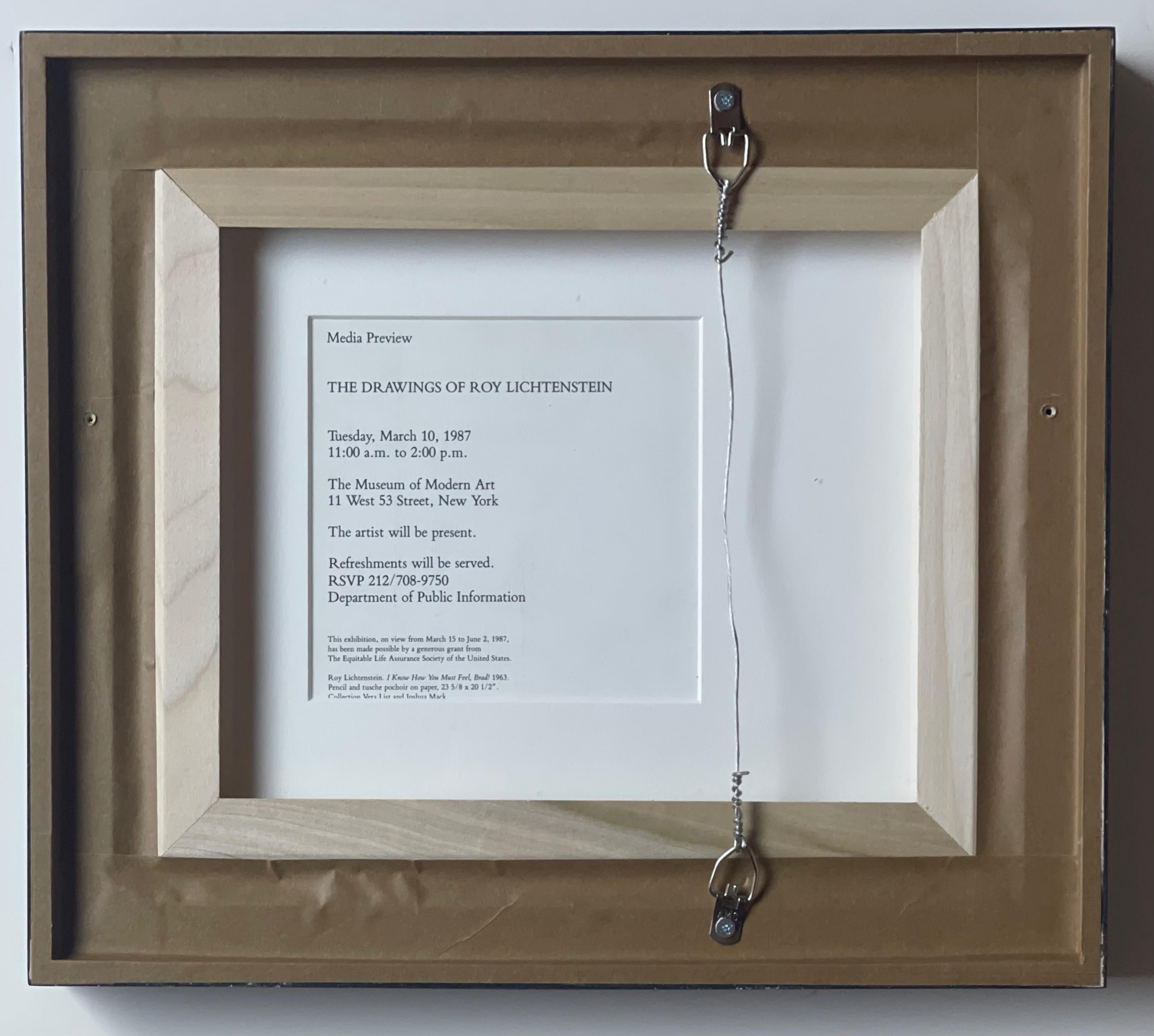 Historically scarce -- hand signed museum invitations by Lichtenstein from MoMA, where the artist attended himself, rarely surface, especially when framed and preserved at this level. 

Roy Lichtenstein
VIP Invitation to Museum of Modern Art black