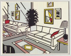 Interior with Mirrored Wall Offset Lithograph Postcard, Framed, 1993