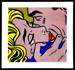 Kiss V, gerahmtes Pop-Art-Raumteilerplakat von Roy Lichtenstein