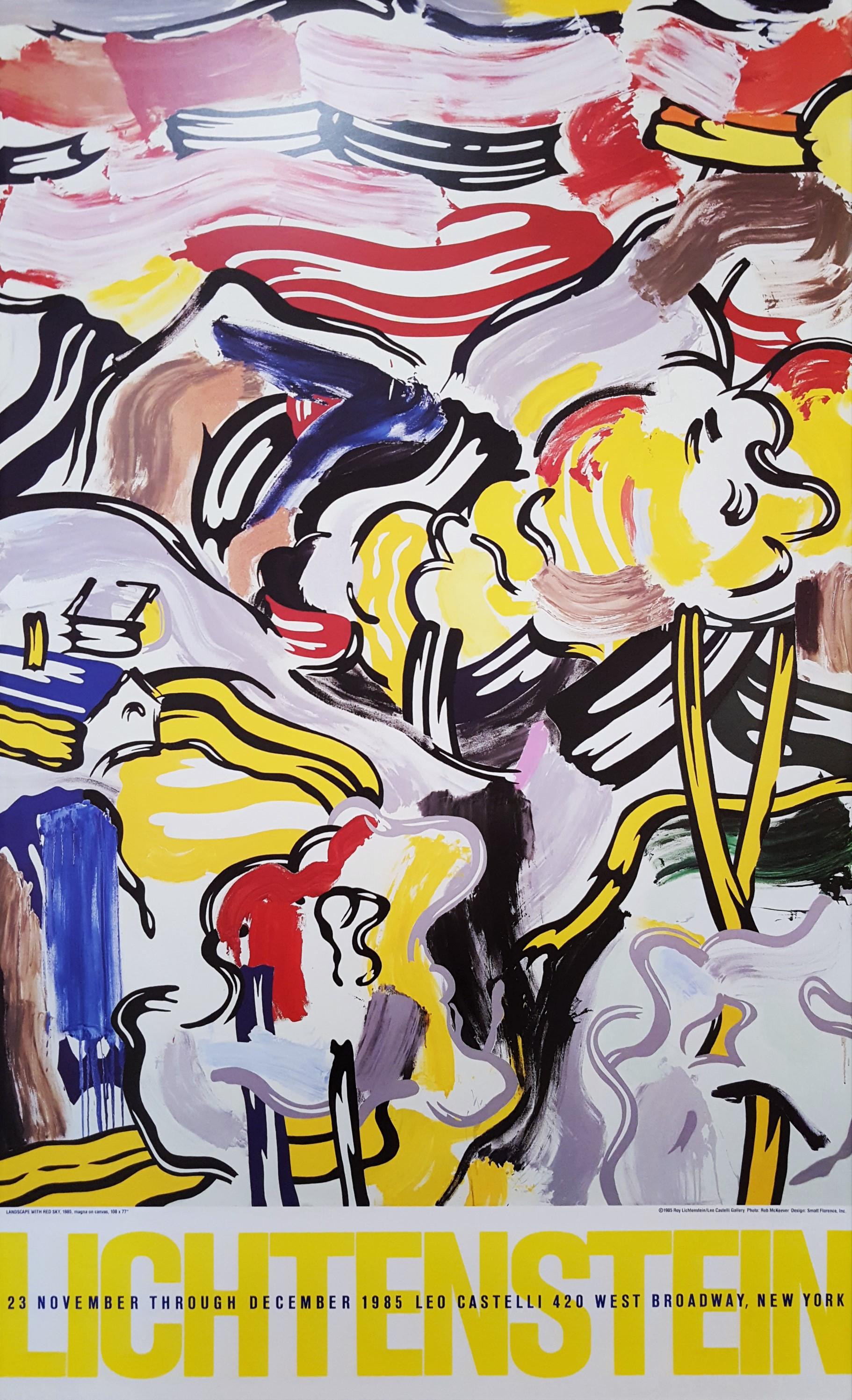 Artist: (after) Roy Lichtenstein (American, 1923-1997)
Title: "Leo Castelli Gallery (Landscape with Red Sky)"
Year: 1985
Medium: Original Offset-Lithograph, Exhibition Poster on smooth wove paper
Limited edition: approx. 500
Printer: