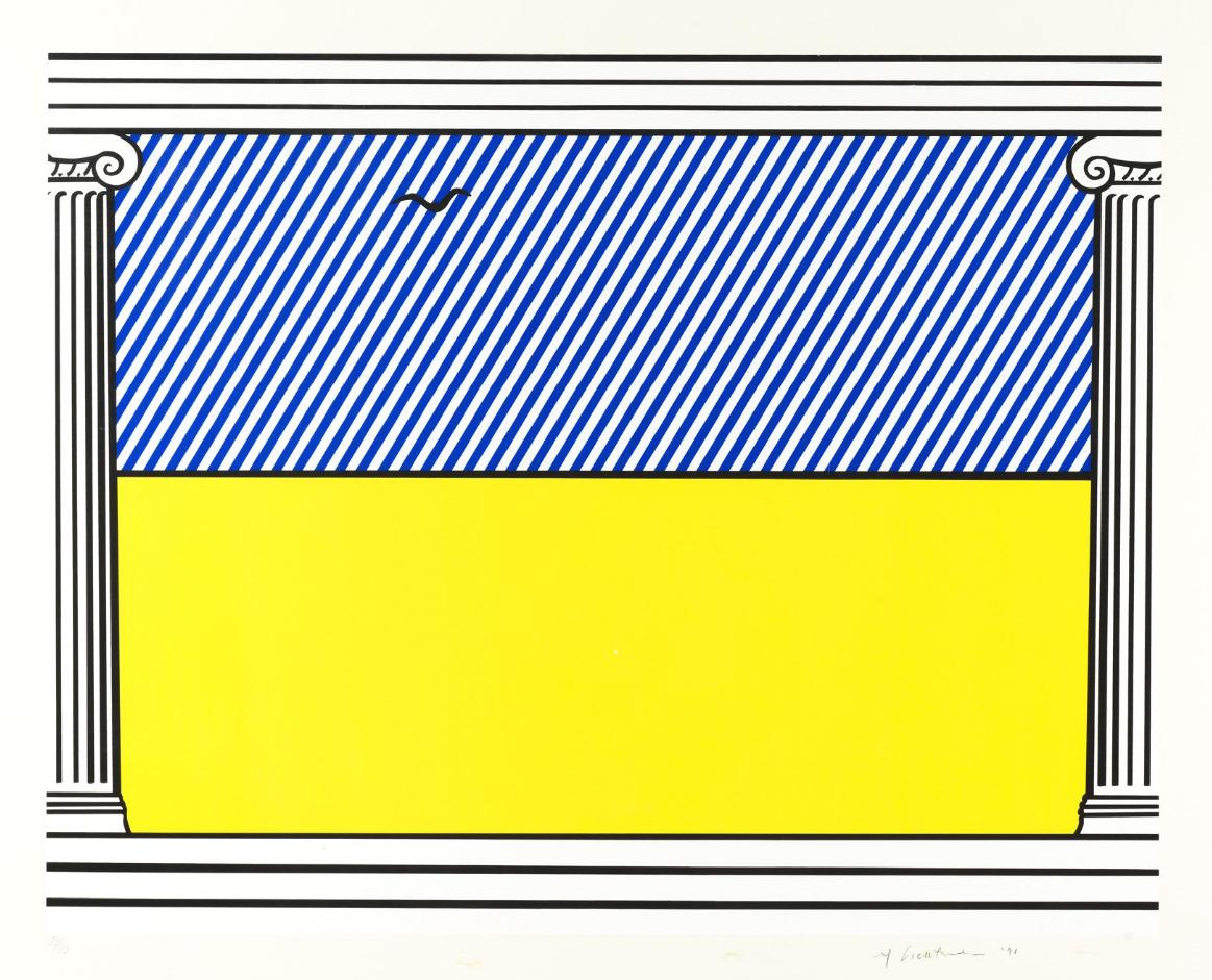 Roy Lichtenstein Landscape Print - Landscape Contemporary Liberty Freedom Yellow Blue Lichtenstein Pop Stripes 