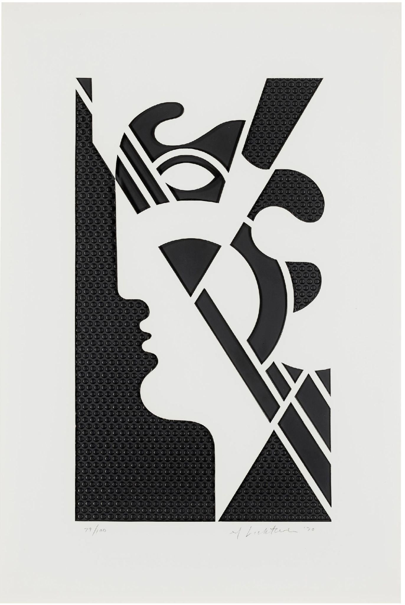 Tête moderne n°5
1970
Graphite gaufré avec recouvrement de papier découpé Strathmore, monté dans un cadre en aluminium laqué blanc avec support de châssis en bois.
Signé, daté et numéroté au crayon
Éditeur : L.E.G.L., Los Angeles.
Corlett 95