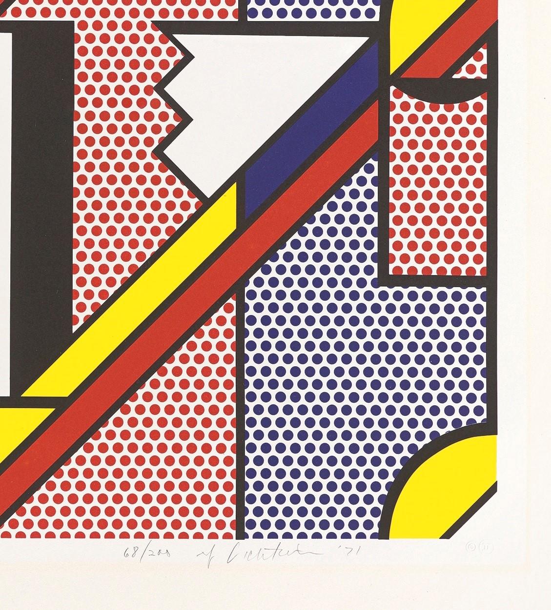 Numbered in pencil, signed and dated '71. Published by Roy Lichtenstein and Gemini G.EL. Los Angeles, for the Museum of Modern Art New York. 4 colors in 5 runs, from 4 aluminum plates and 1 screen. Catalogue Raisonne The Prints of Roy Lichtenstein