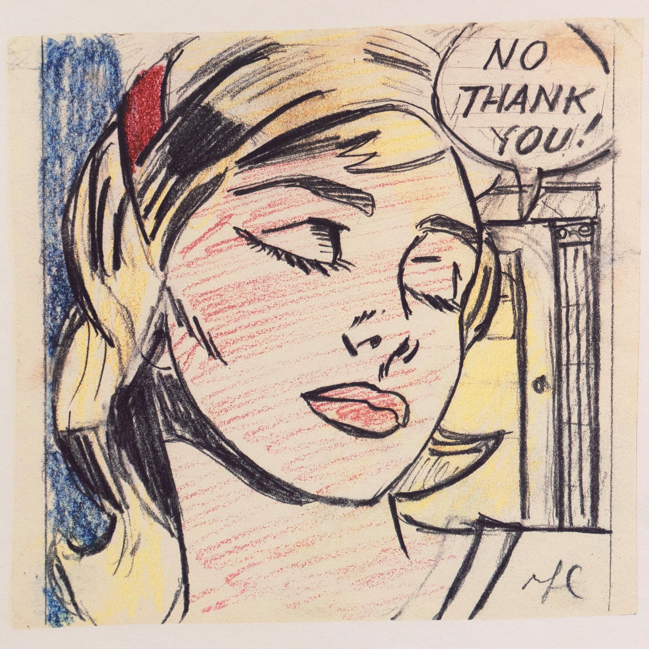 'No Thank You!', Signed Pop Art Exhibition Poster, Guggenheim, Venice Biennale - Figurative Print Beige de Roy Lichtenstein