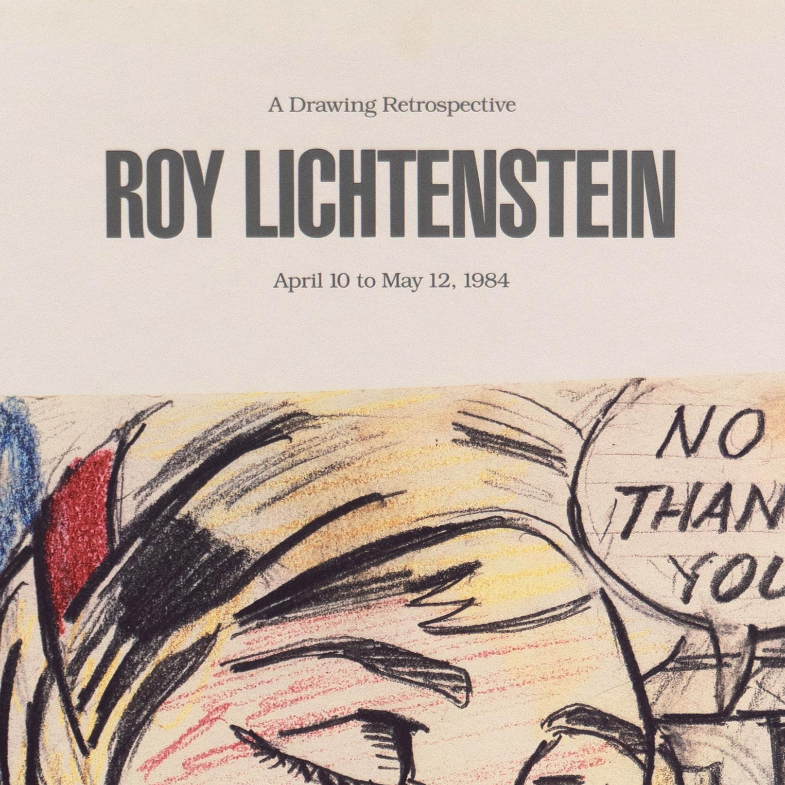 Vintage, 1984, James Goodwin New York Gallery exhibition poster; signed, lower right, in pencil, 'R. Lichtenstein' for Roy Lichtenstein (American, 1923-1997) and accompanied by certificate of authenticity.

Printed, lower left, 'Study for No thank