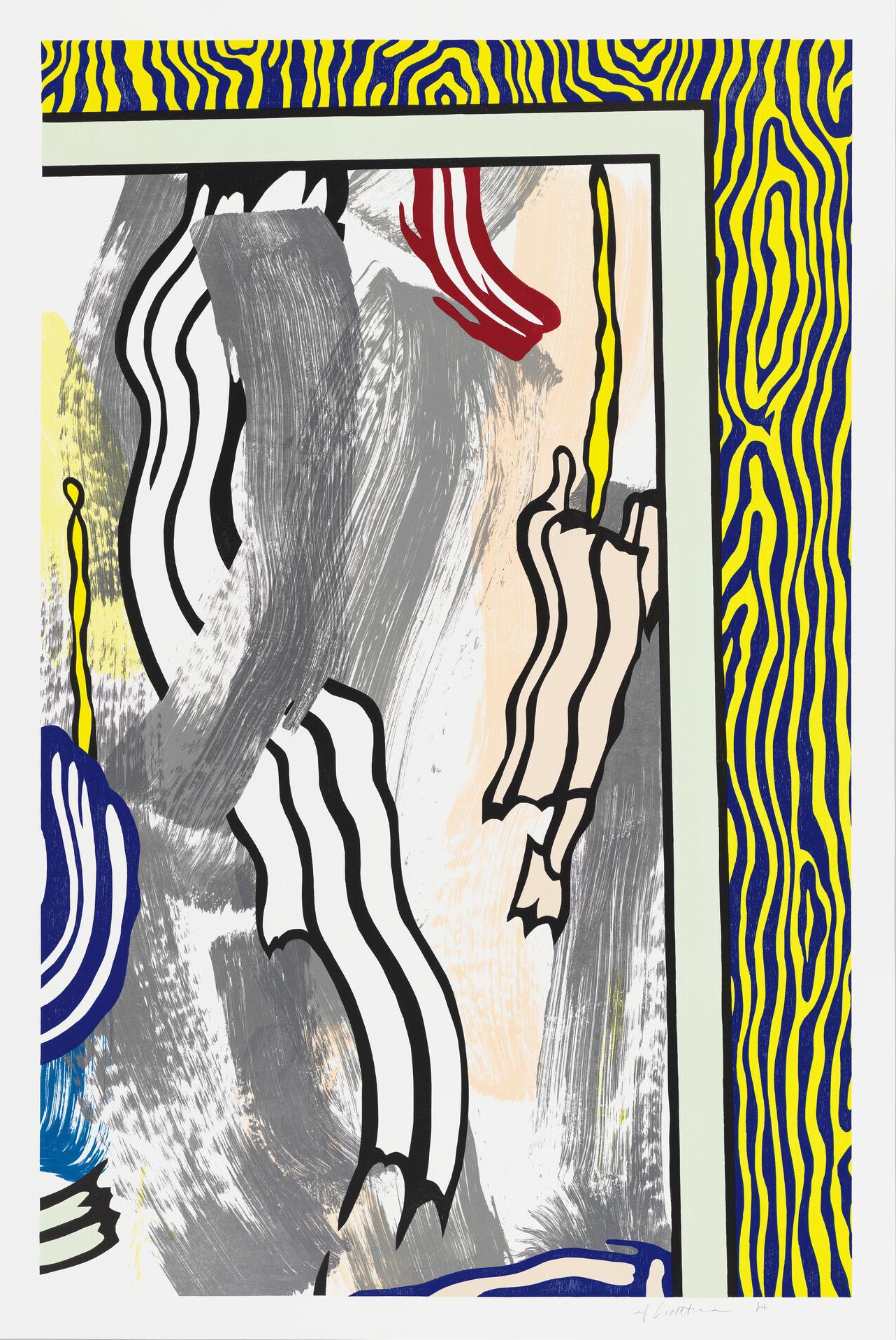 Painting on Blue and Yellow Wall, Pop Art Woodcut Print, 1980s