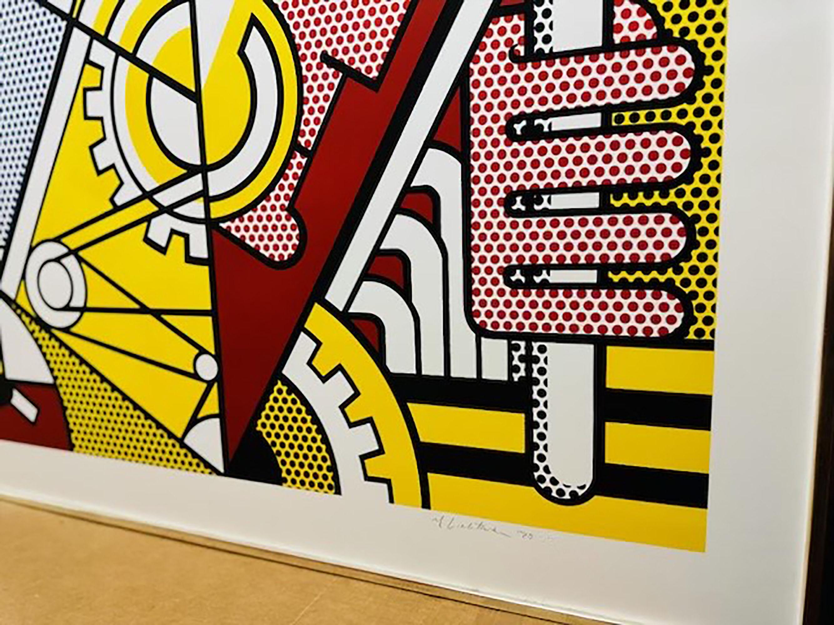 Roy Lichtenstein, Peace Through Chemistry II (1970),  masterfully fuses the aesthetic of commercial illustration with a biting commentary on industrial modernity, science, and human aspiration. This screenprint, catalogued as C.97 in his graphic