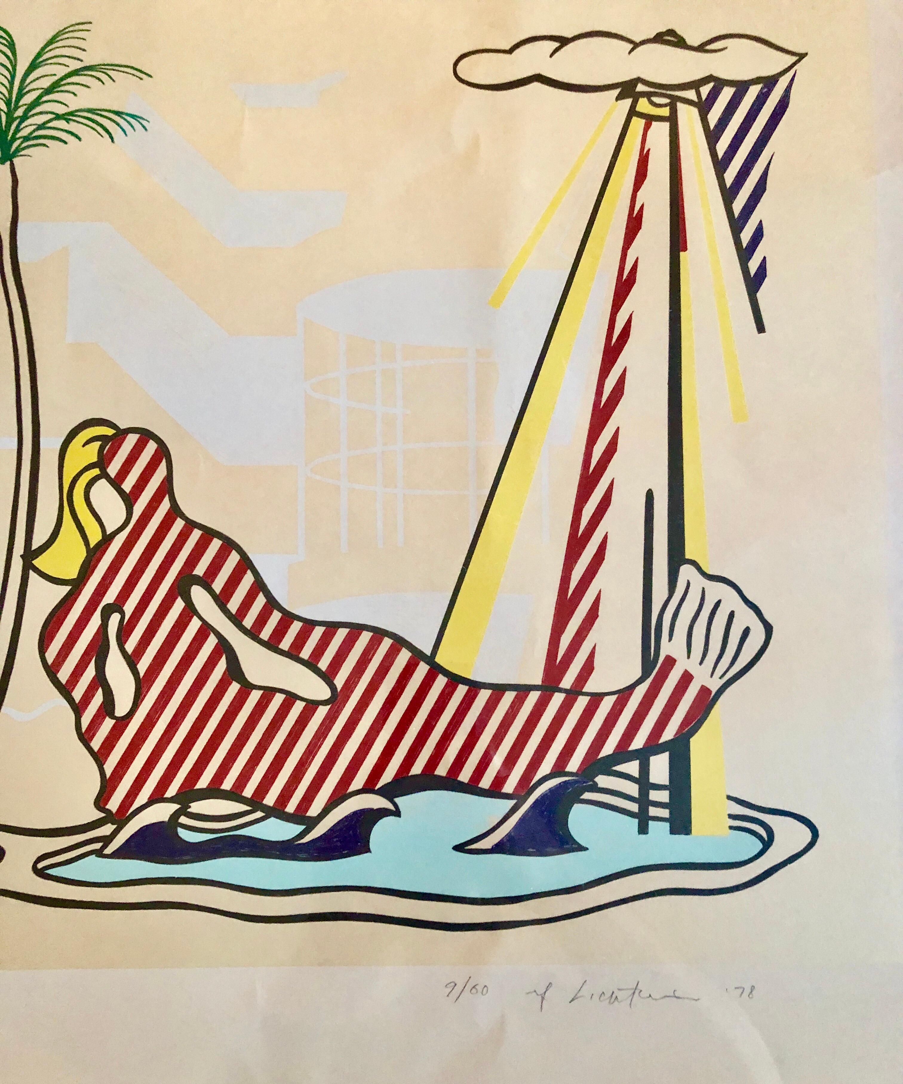 Roy Lichtenstein Mermaid Original lithograph on Arches paper
from the estate of one of the original donors to the sculpture. 
8 Color litho on paper. Artwork depicts a Pop Art mermaid image from the artist original  mockup rendering. Rare special