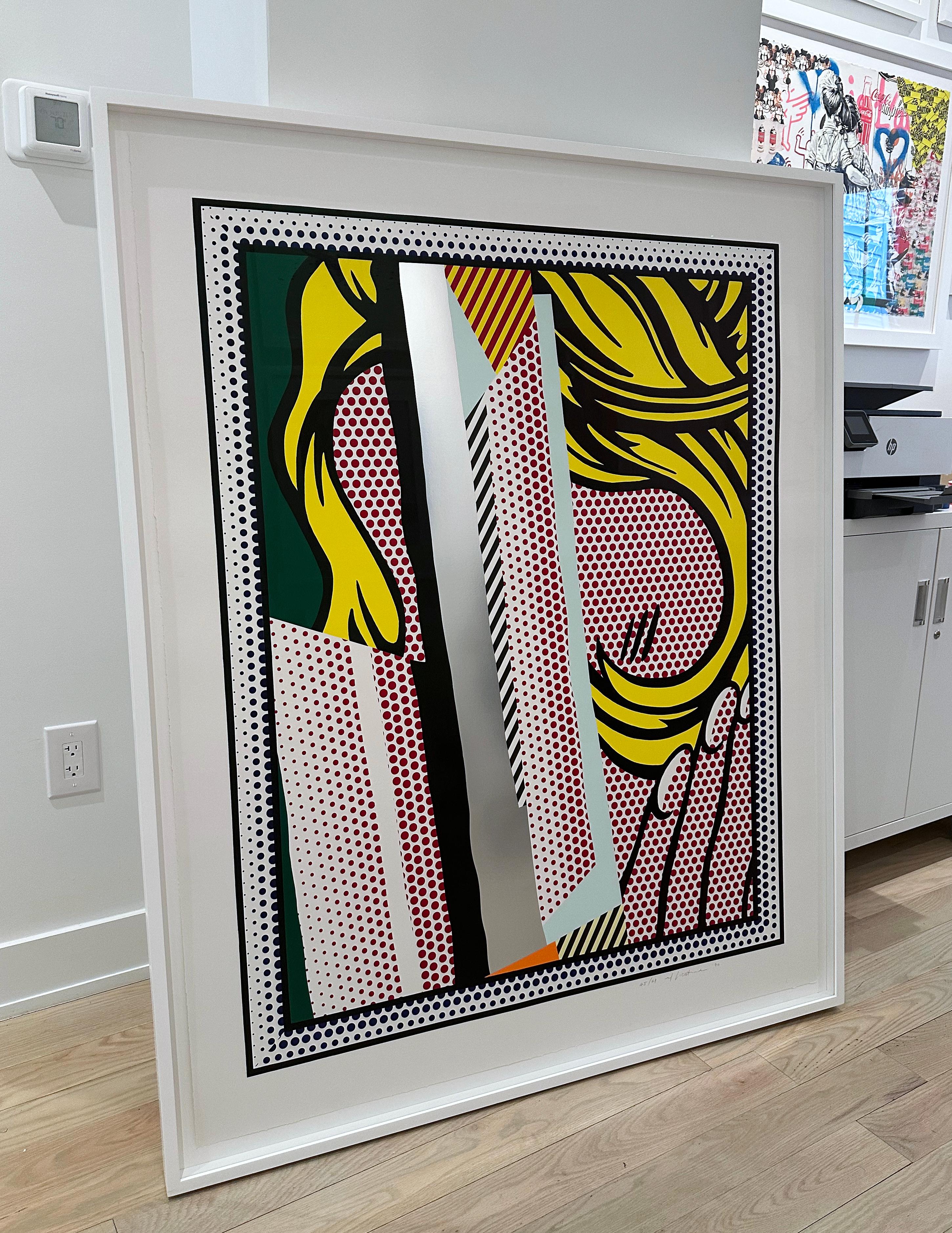 Artist: Roy Lichtenstein
Title: Reflections on Hair
Portfolio: Reflections
Medium: Lithograph, screenprint, relief and metalized PVC collage with embossing on mold-made Somerset paper
Year: 1990
Edition: 45/68
Frame Size: 60
