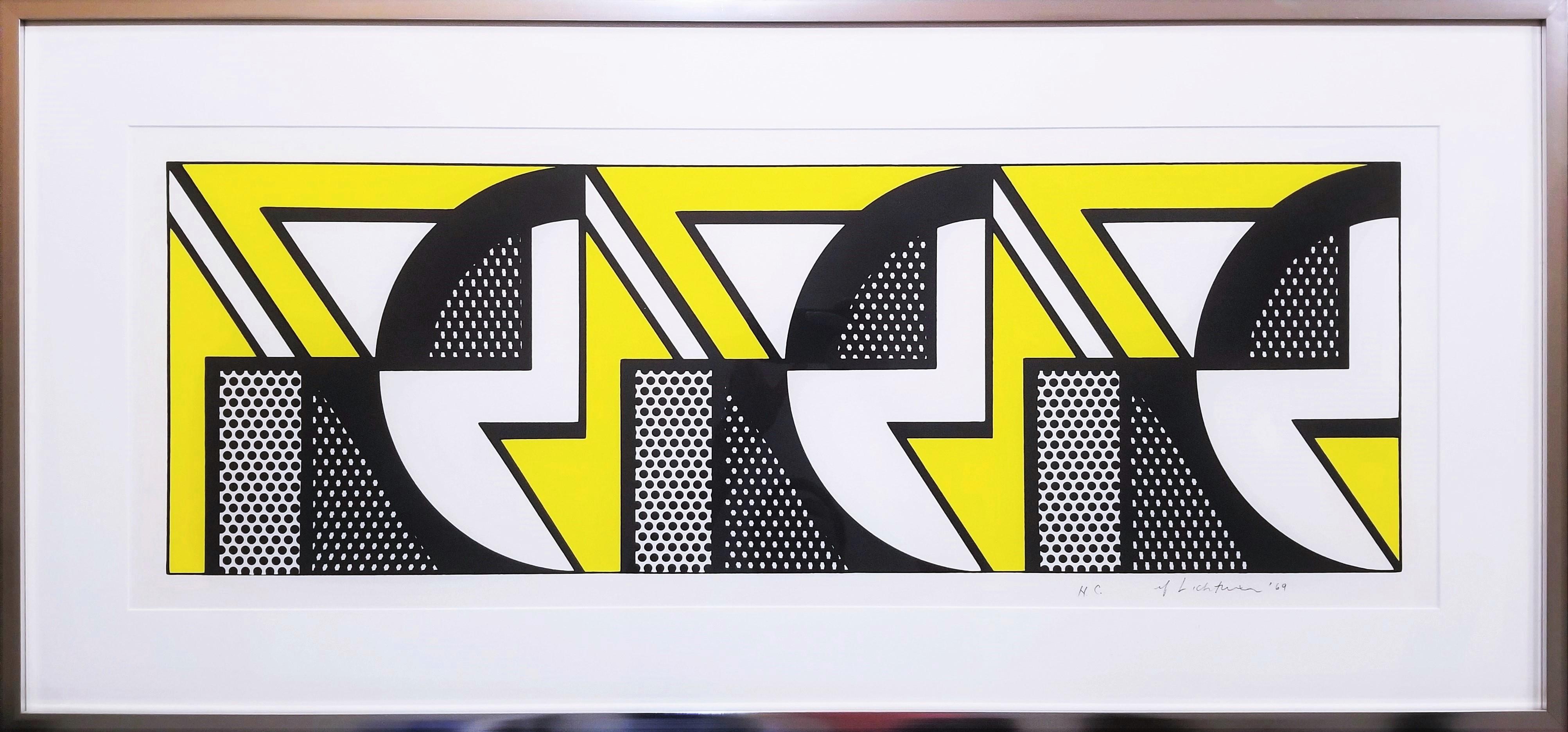 Repeated Design /// Pop Art Roy Lichtenstein Abstrait Géométrique Jaune Noir NY en vente 1