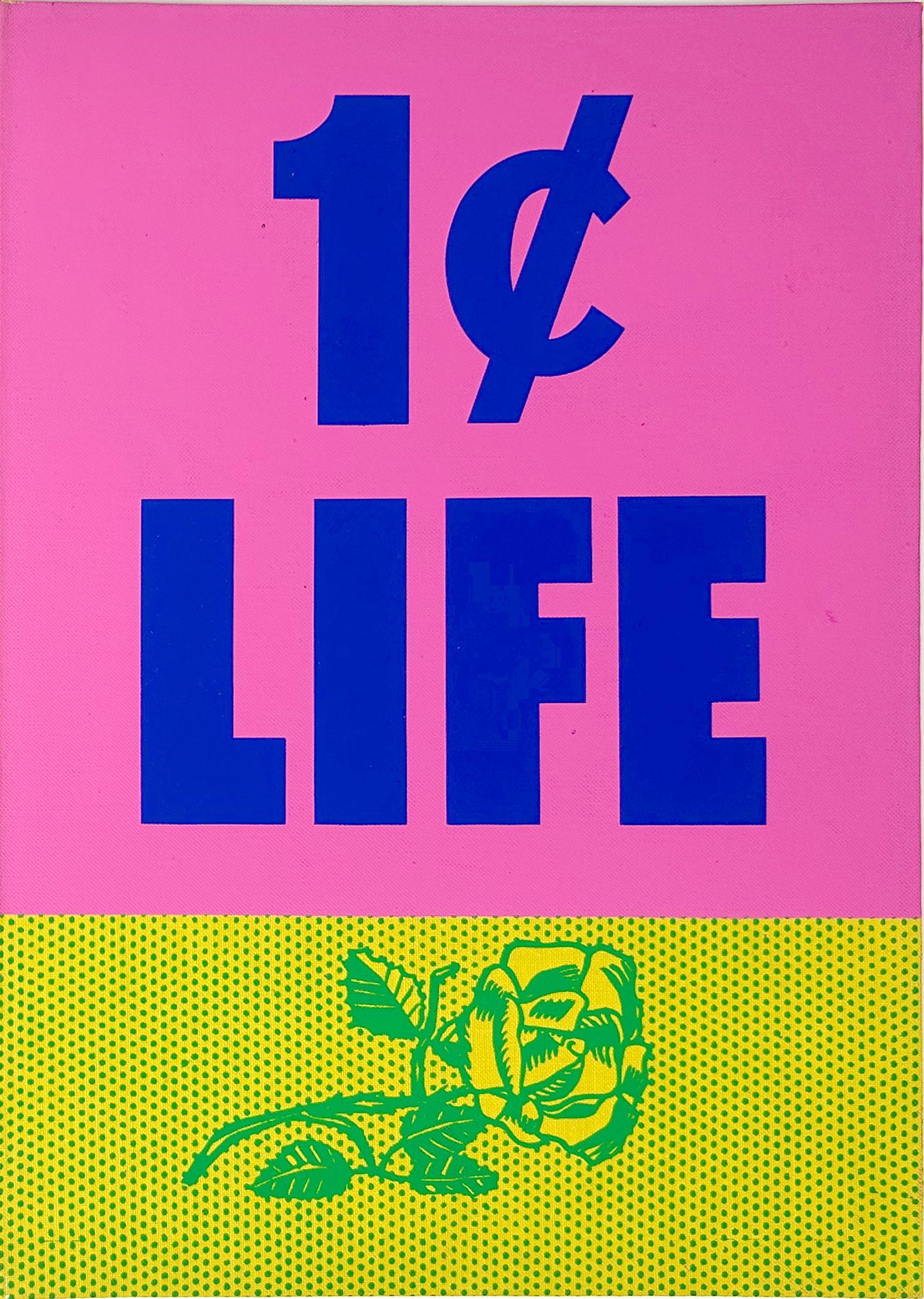 Künstler: Roy Lichtenstein
Titel: Rose, Umschlag von 1 Cent Life
(Rose) Siebdruck in Grün auf gelbem Leinen und (1 Cent Leben) Siebdruck in Rosa auf blauem Schriftzug auf dem Karton des ungebundenen Buches
Jahr: 1964
Medium: Siebdruck auf Leinen auf