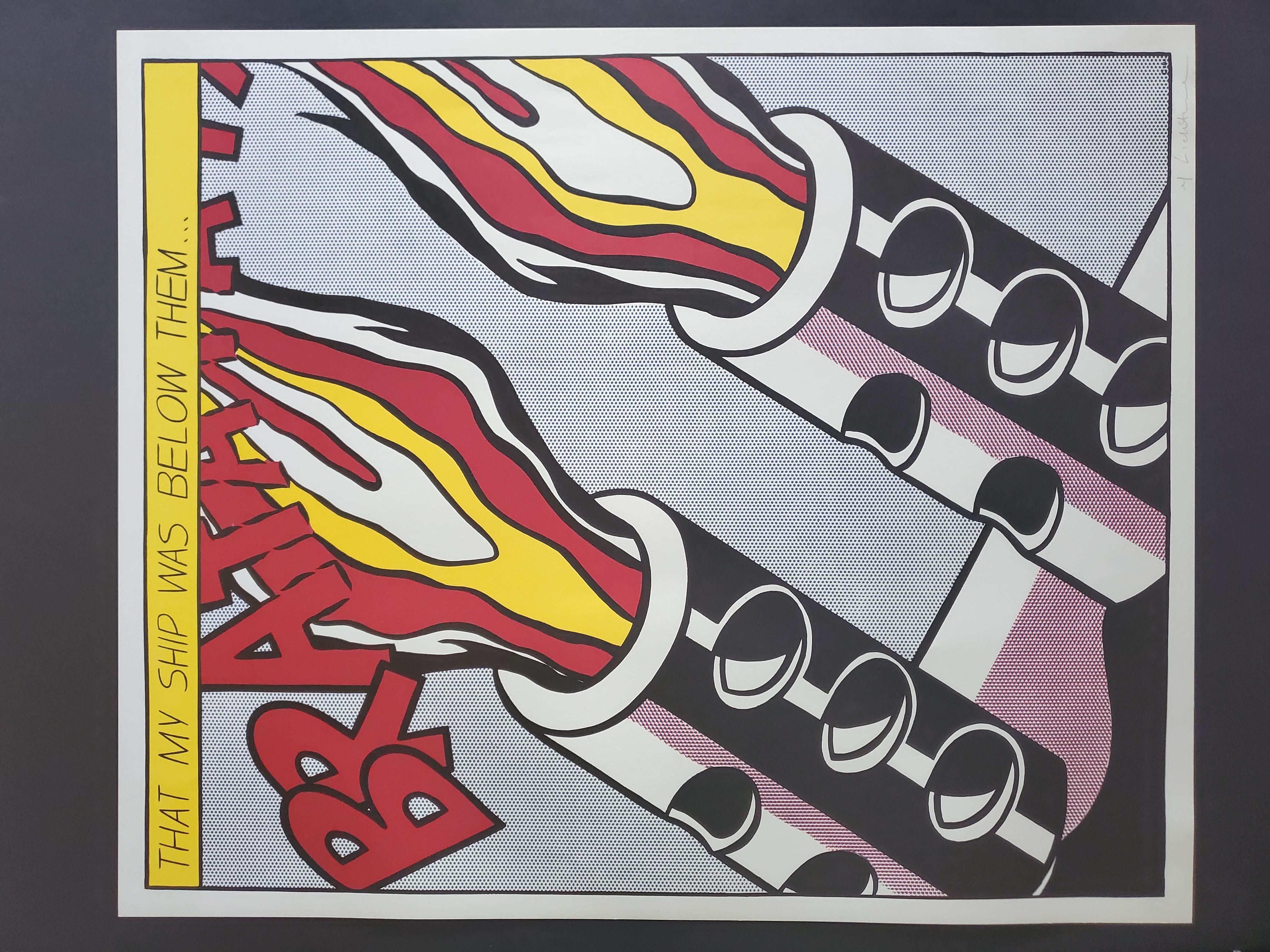 ROY LICHTENSTEIN „AS I OPENED FIRE“ TRIPTYCH-Set aus 3 TRIPTYCH-Set, eingezogen (RIGHT PANEL) 1966 – Print von Roy Lichtenstein