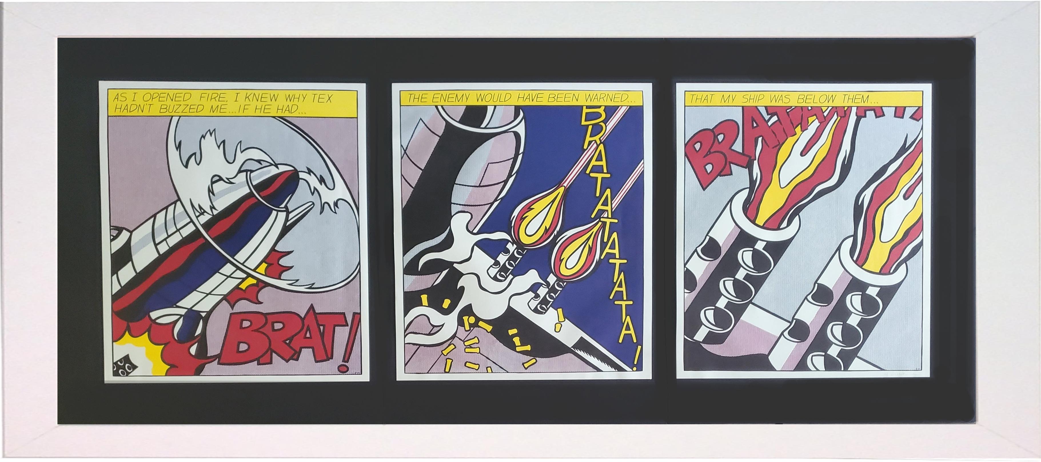 ROY LICHTENSTEIN 'AS I OPENED FIRE' TRIPTYCH SET OF 3, SIGNED (RIGHT PANEL) 1966