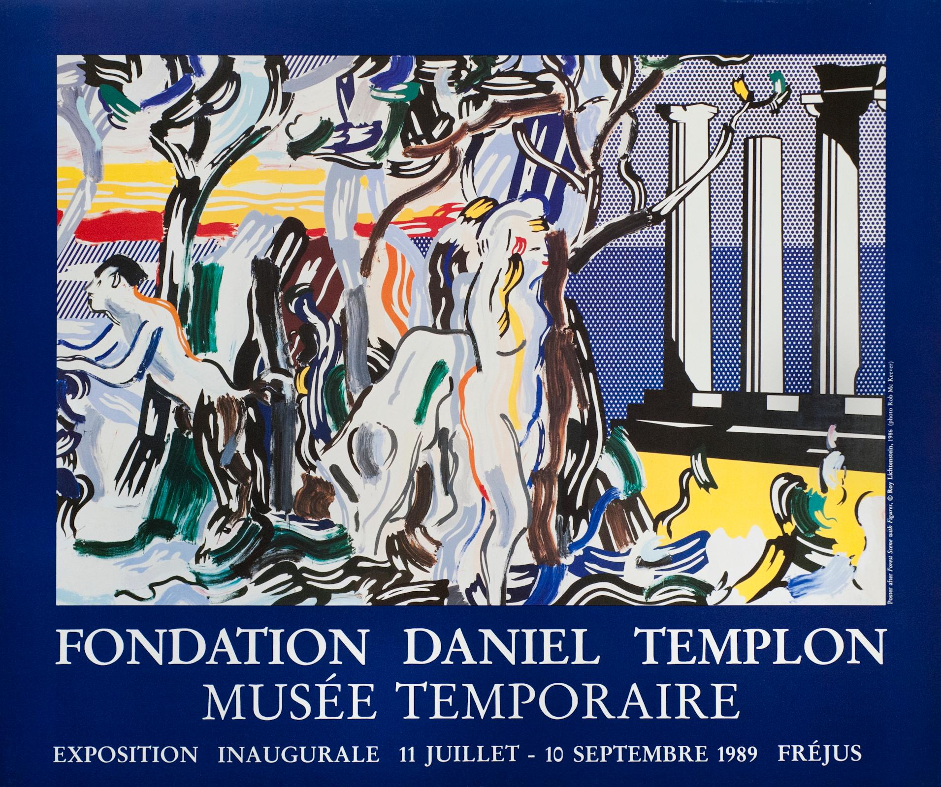 The image of “Forest Scene with Figurines, 1989” by Roy Lichtenstein was used to create this exhibition poster. It was published by the Fondation Daniel Templon commemorating the inauguration of the Musee Temporaire in Frejus, France in 1989.
