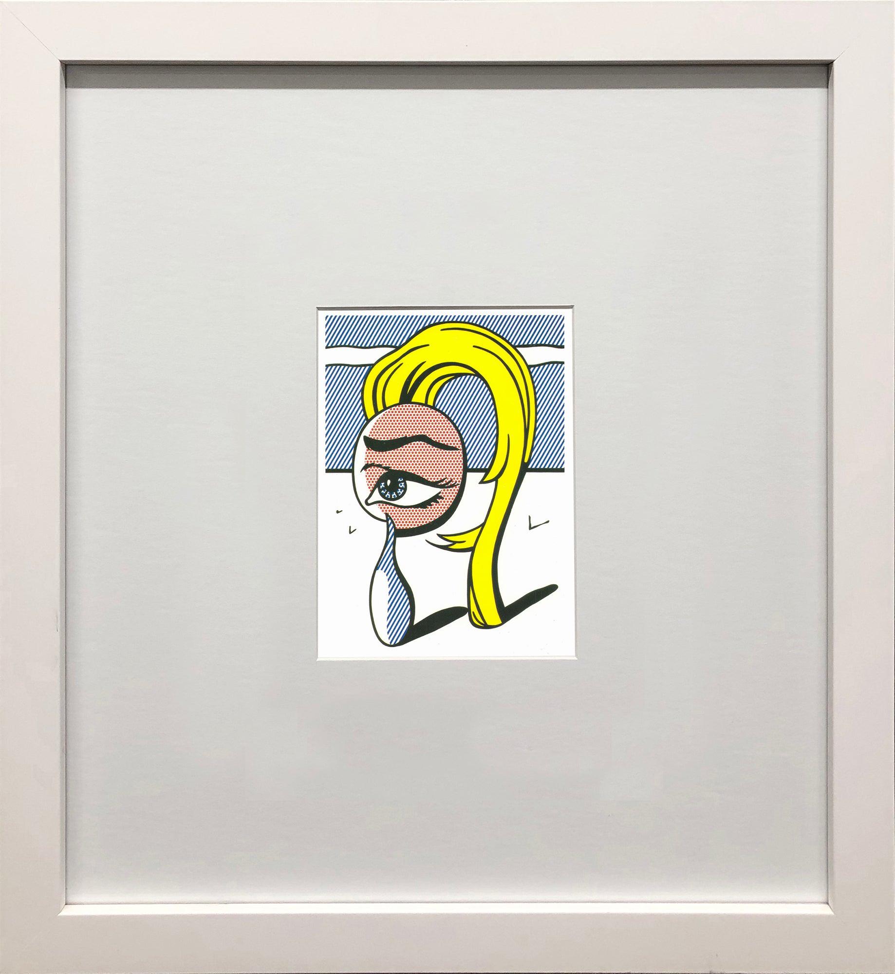 Girl with Tear I is an offset lithograph by Roy Lichtenstein, from a portfolio of six prints published by the Guggenheim Museum, now out of print. This striking image captures a young woman rendered in Lichtenstein's signature Pop Art style, with
